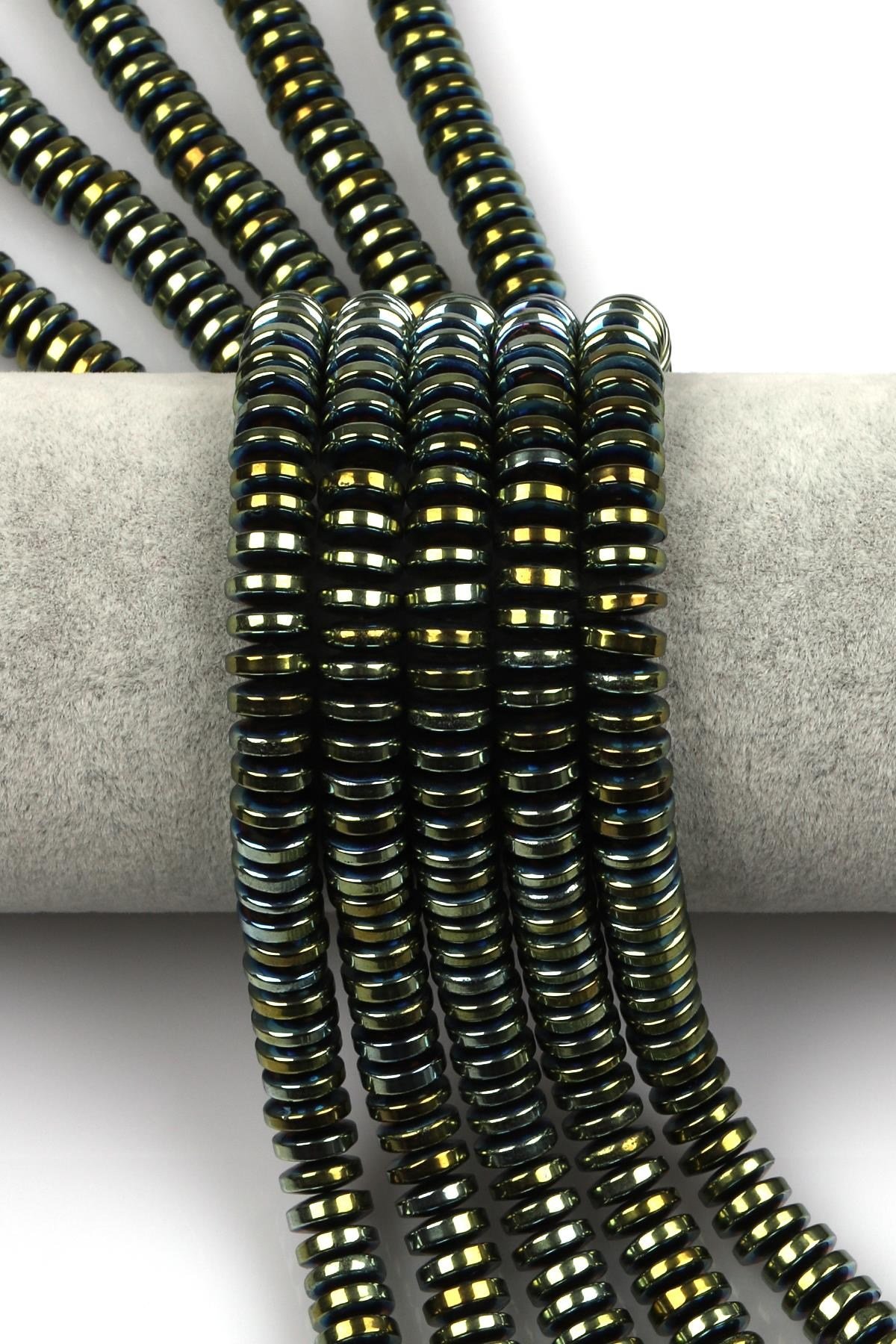 Yeşil Renkli Hematit Dizi 3 x 8 mm Rondel Kesim