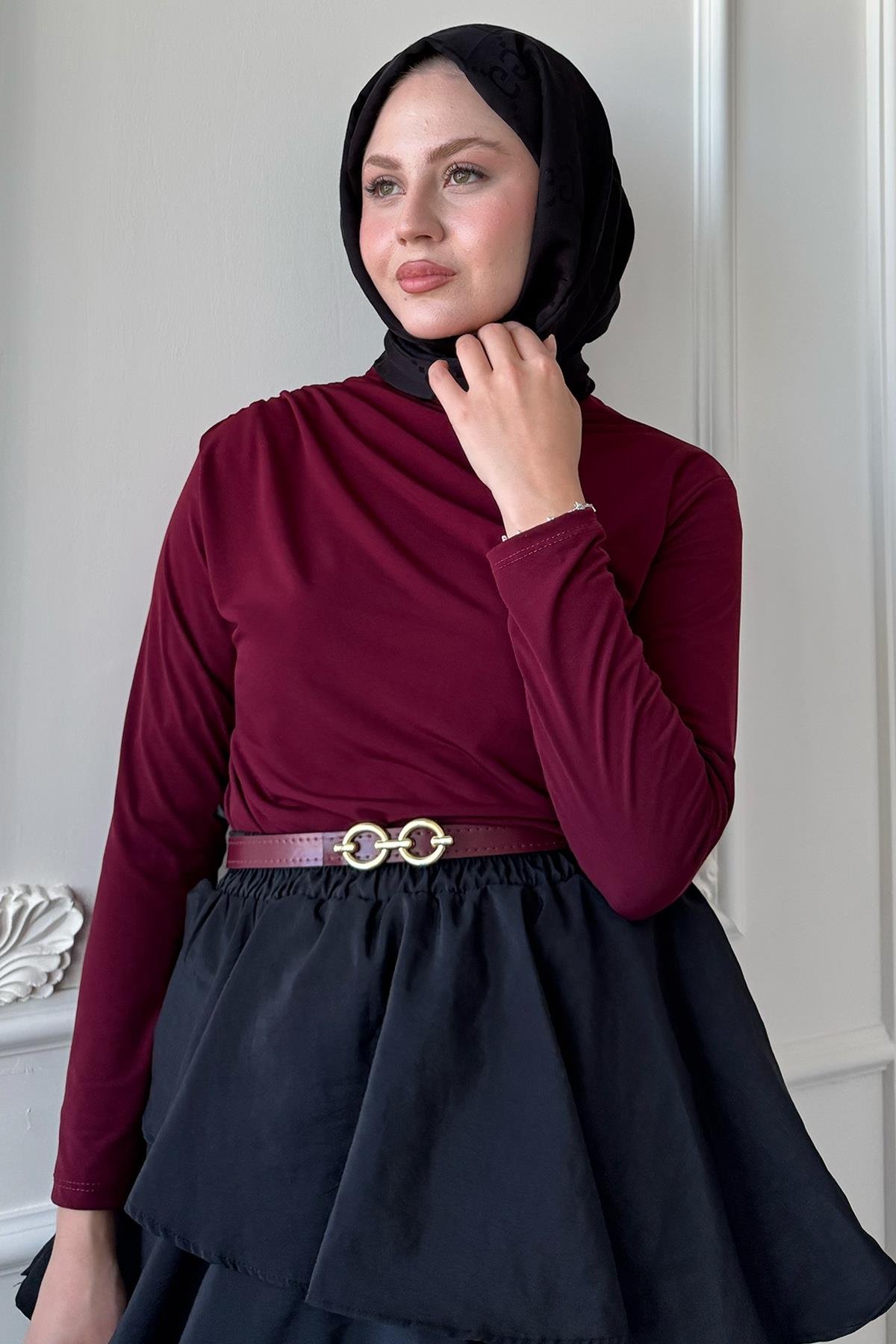 Büzgülü Bordo Sandy Bluz