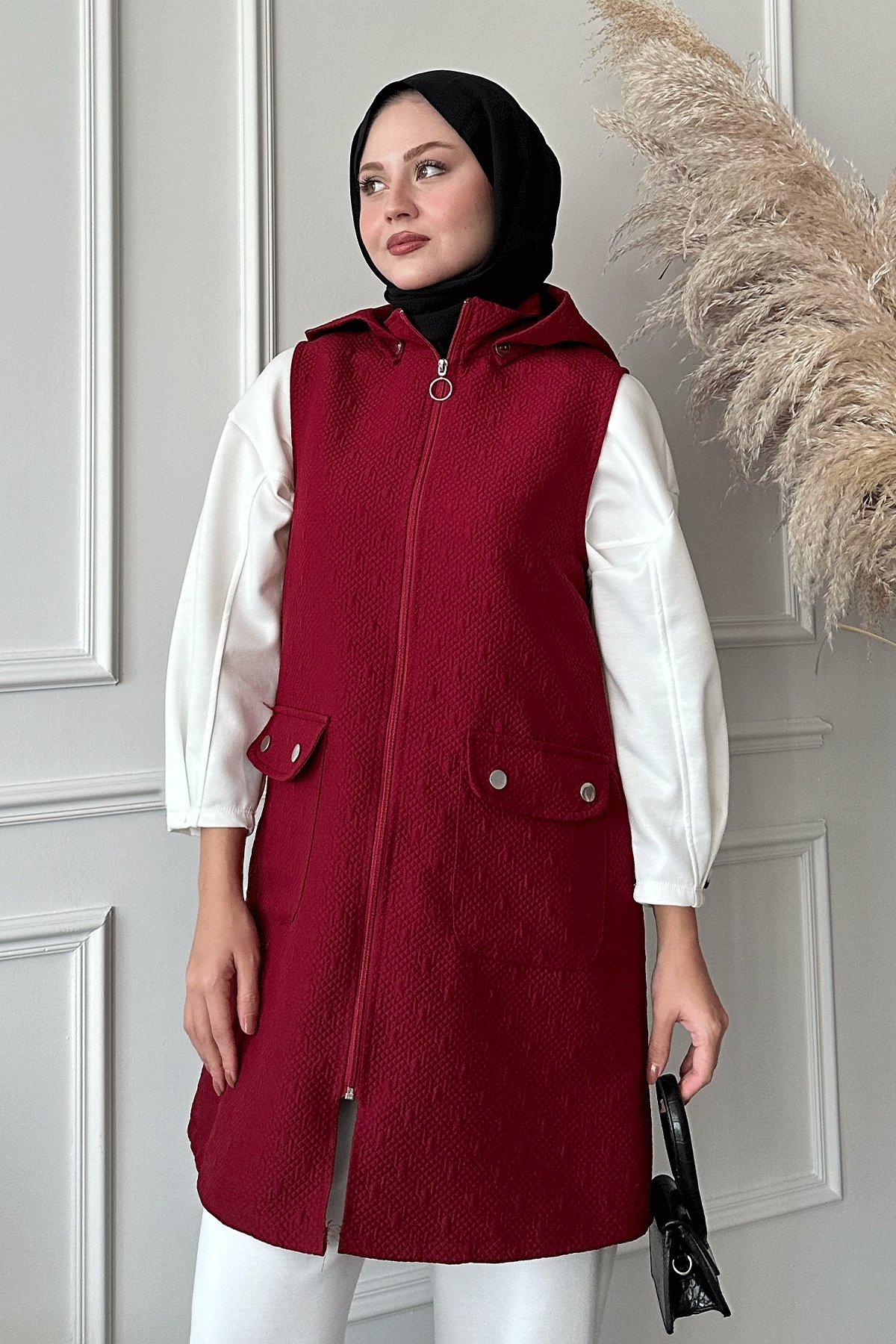 Cepli Kapitone Bordo Yelek