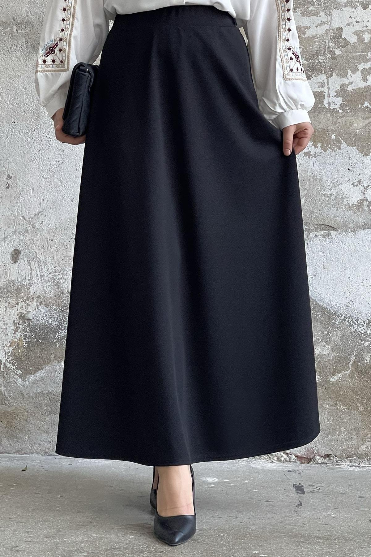 Duble Örme Kumaş Etek - Siyah