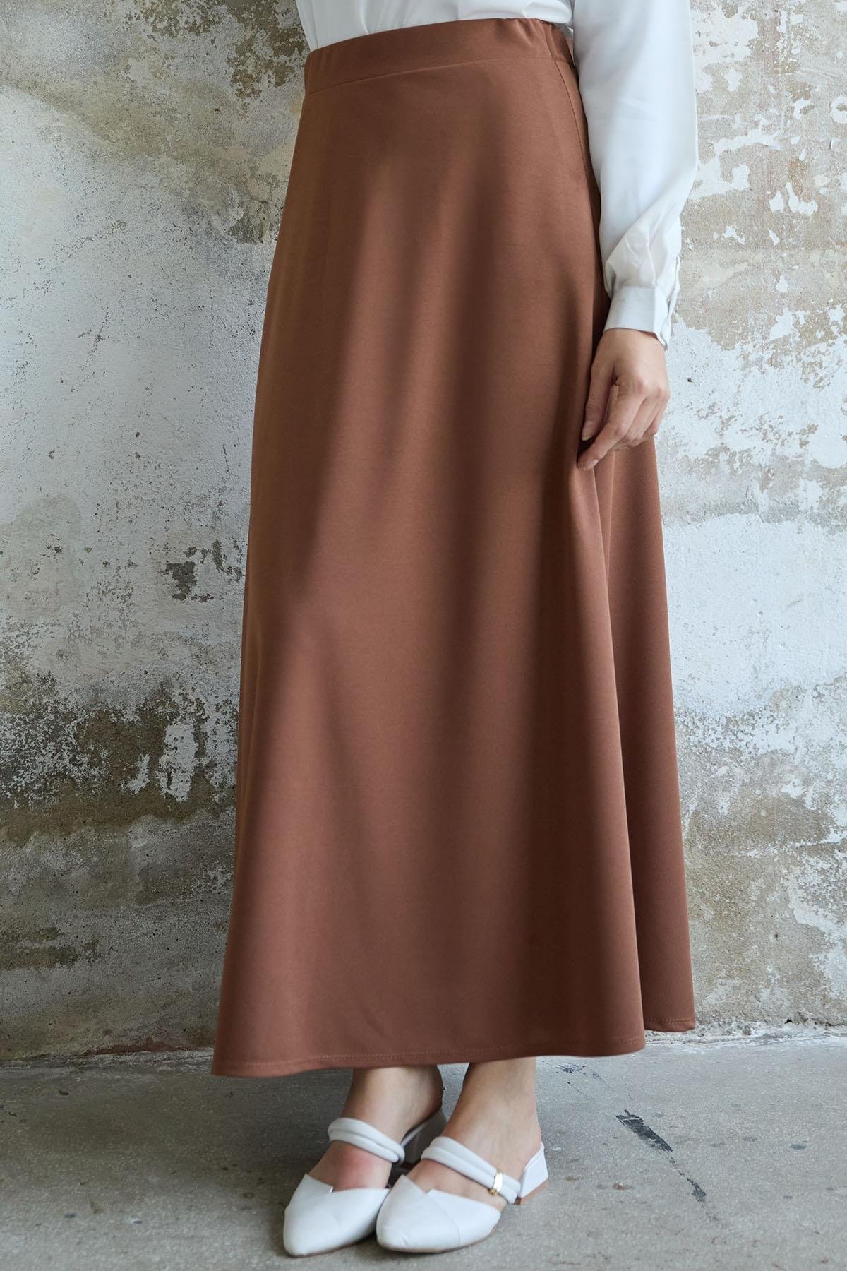 Duble Örme Kumaş Etek - Taba