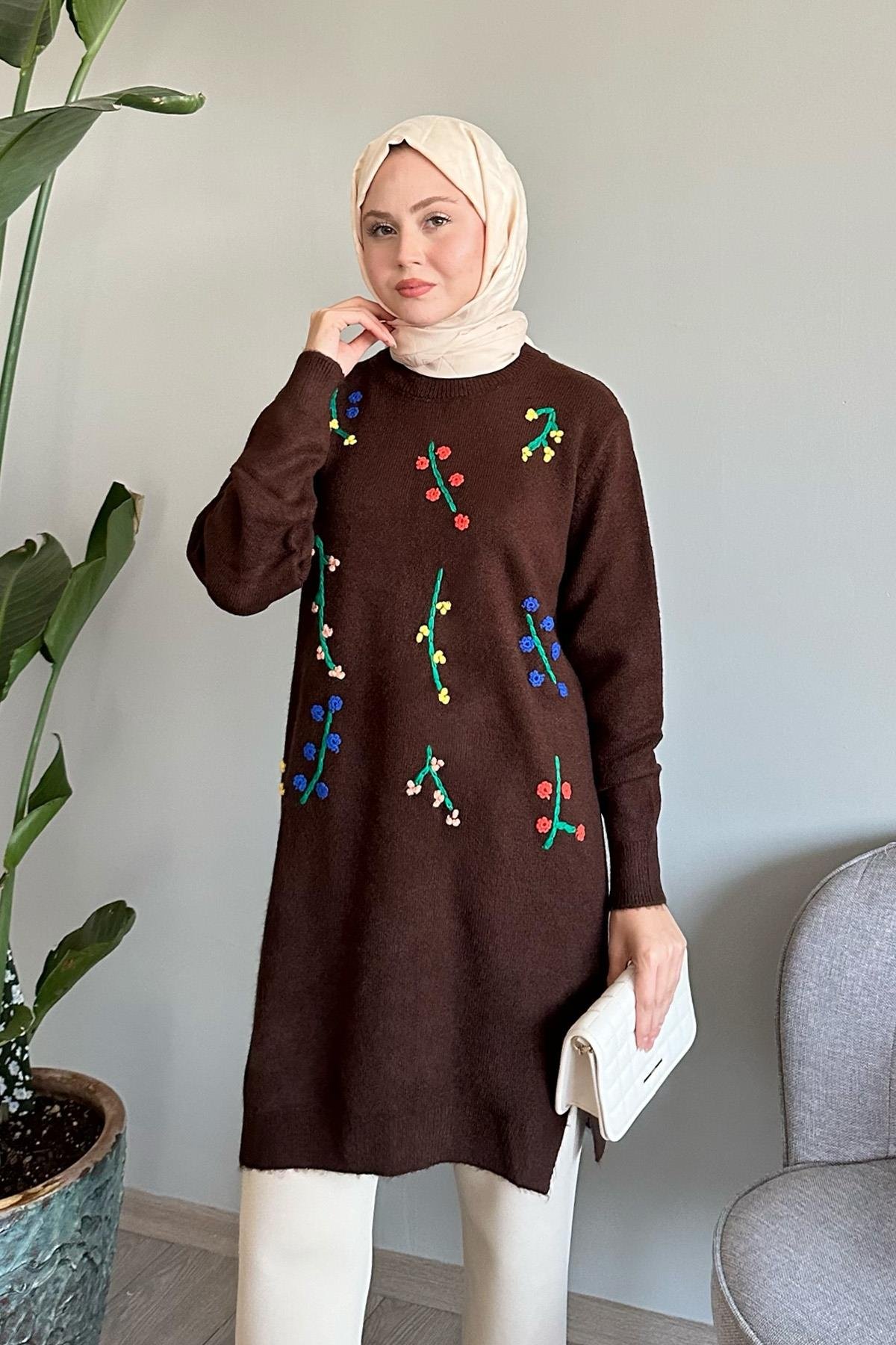 El İşi Yumoş Acı Kahve Triko Tunik