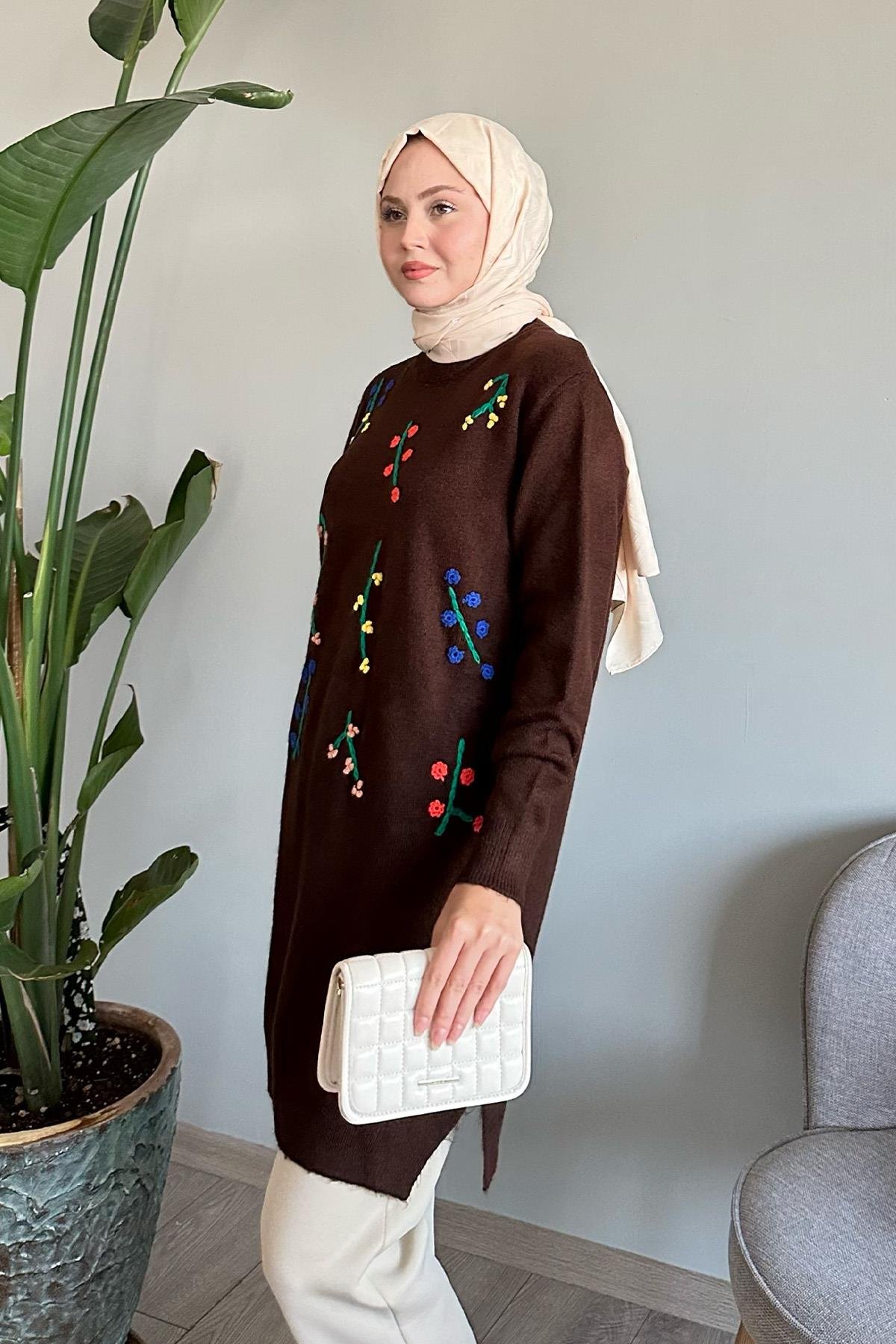 El İşi Yumoş Acı Kahve Triko Tunik