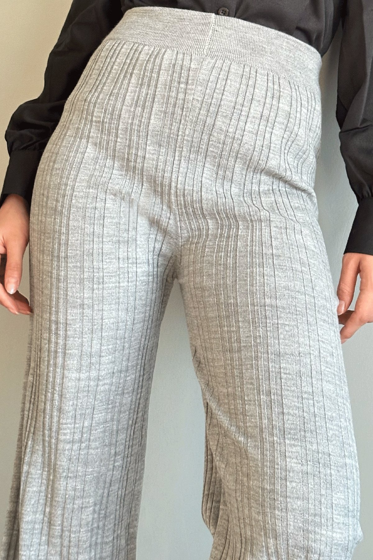 Fitilli Gri Triko Pantolon