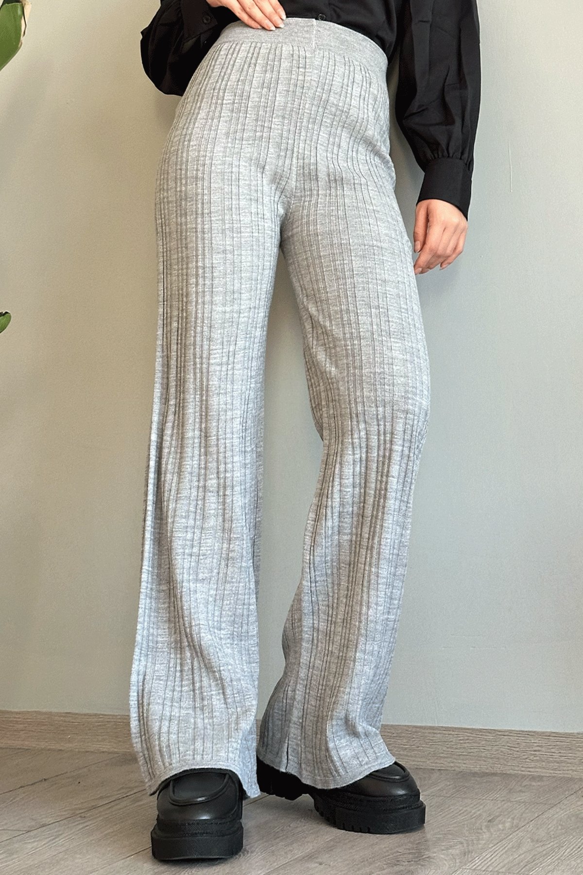 Fitilli Gri Triko Pantolon