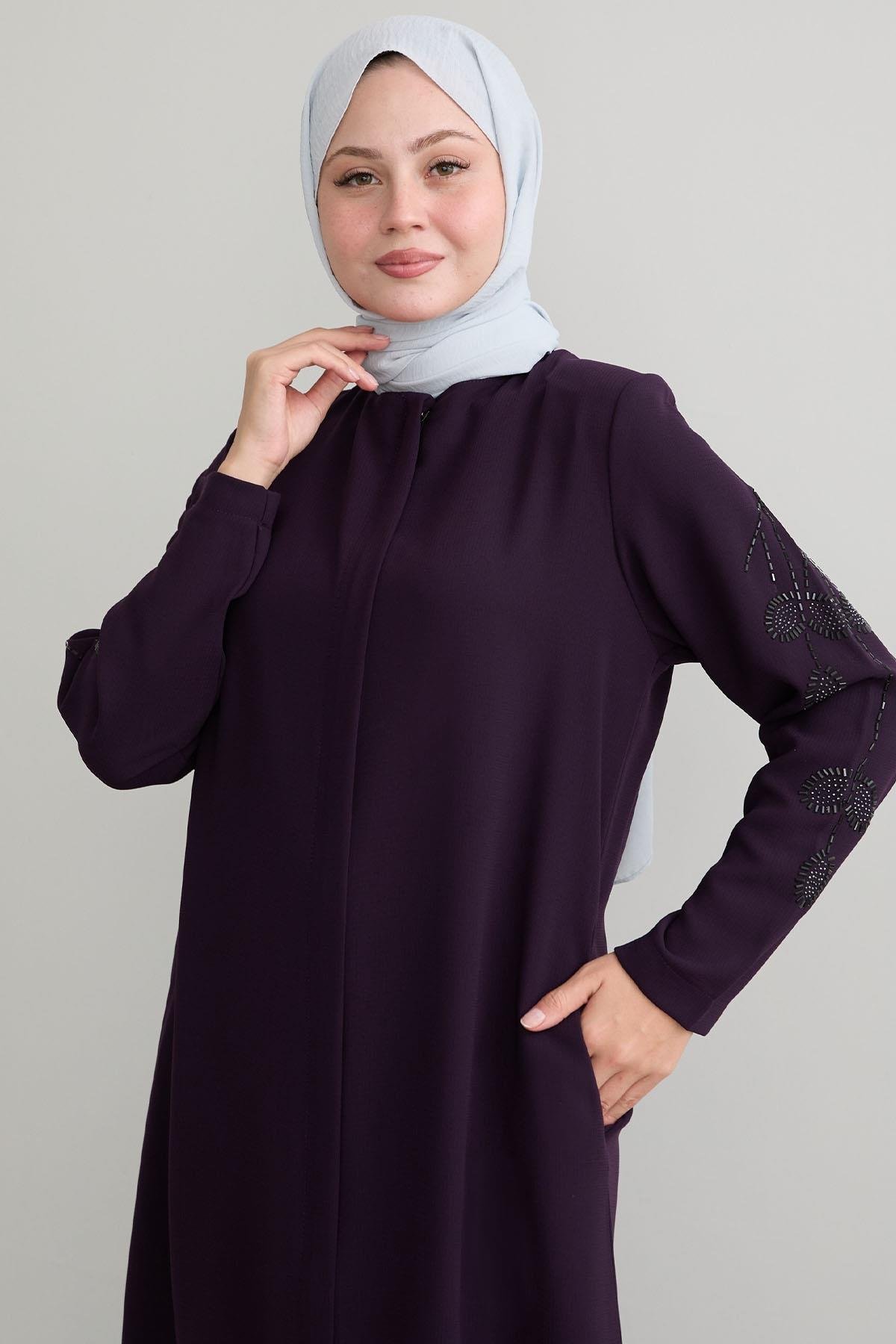 Kolları Yaprak İncili Mürdüm Ferace