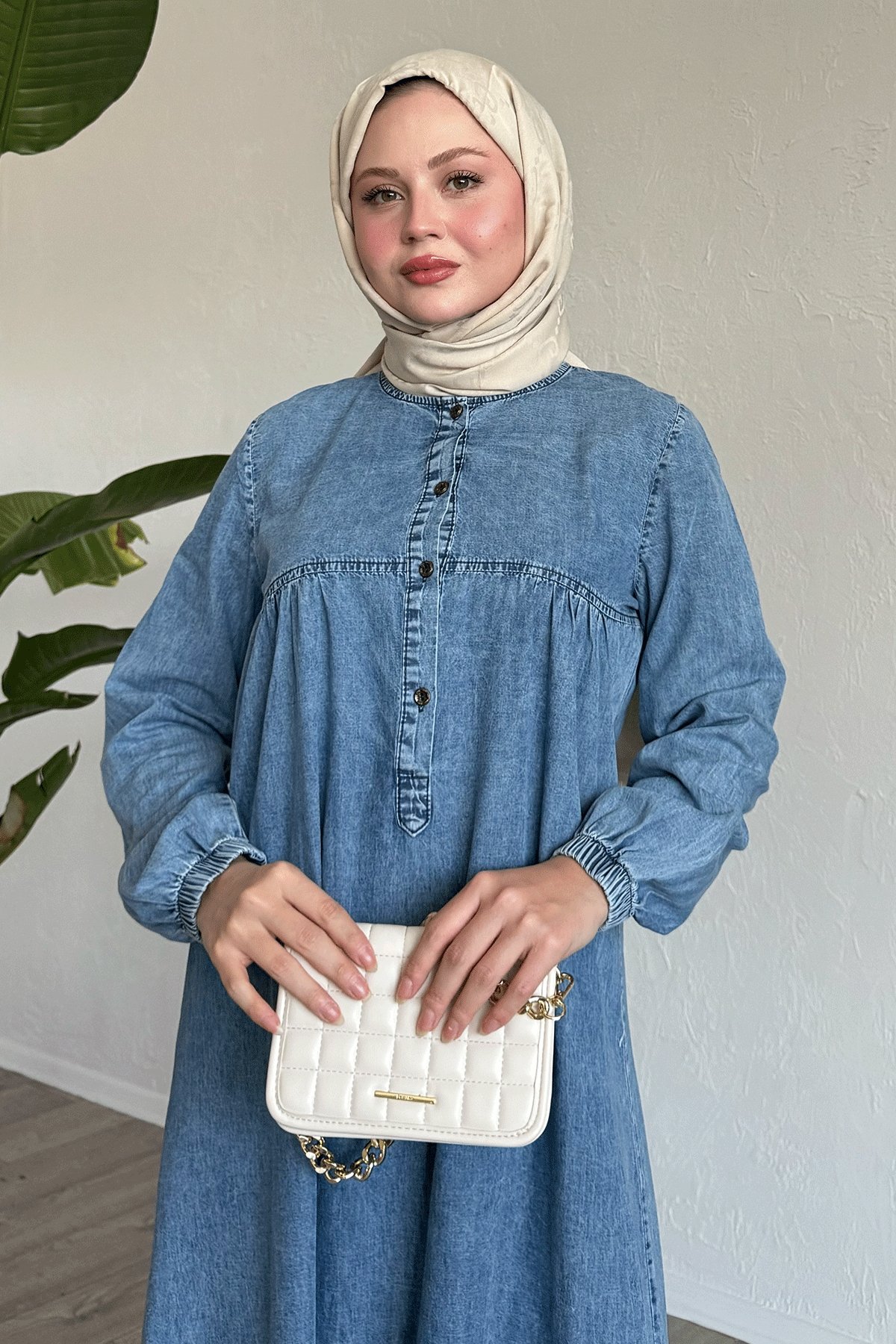 Robalı Patlı İndigo Kot Elbise