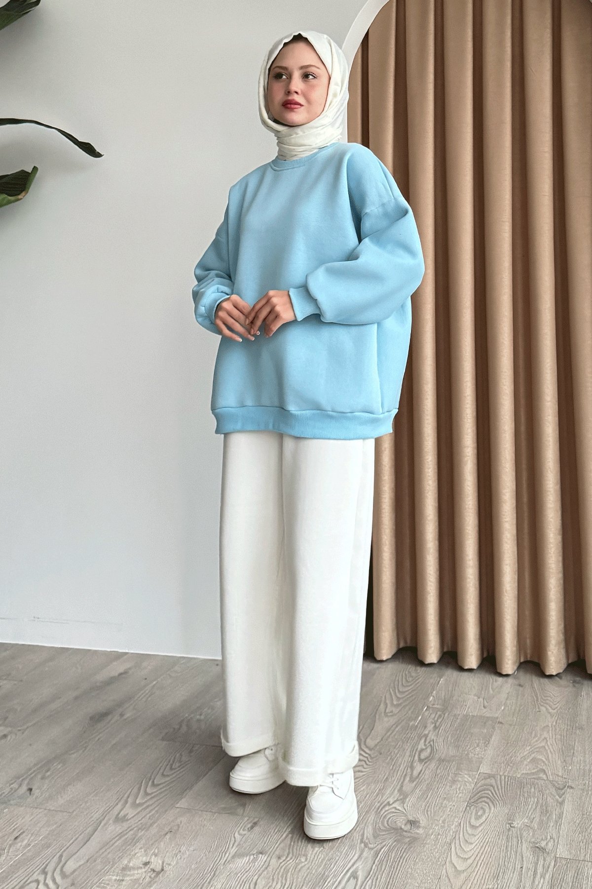 Şardonlu Basic Açık Mavi Sweat
