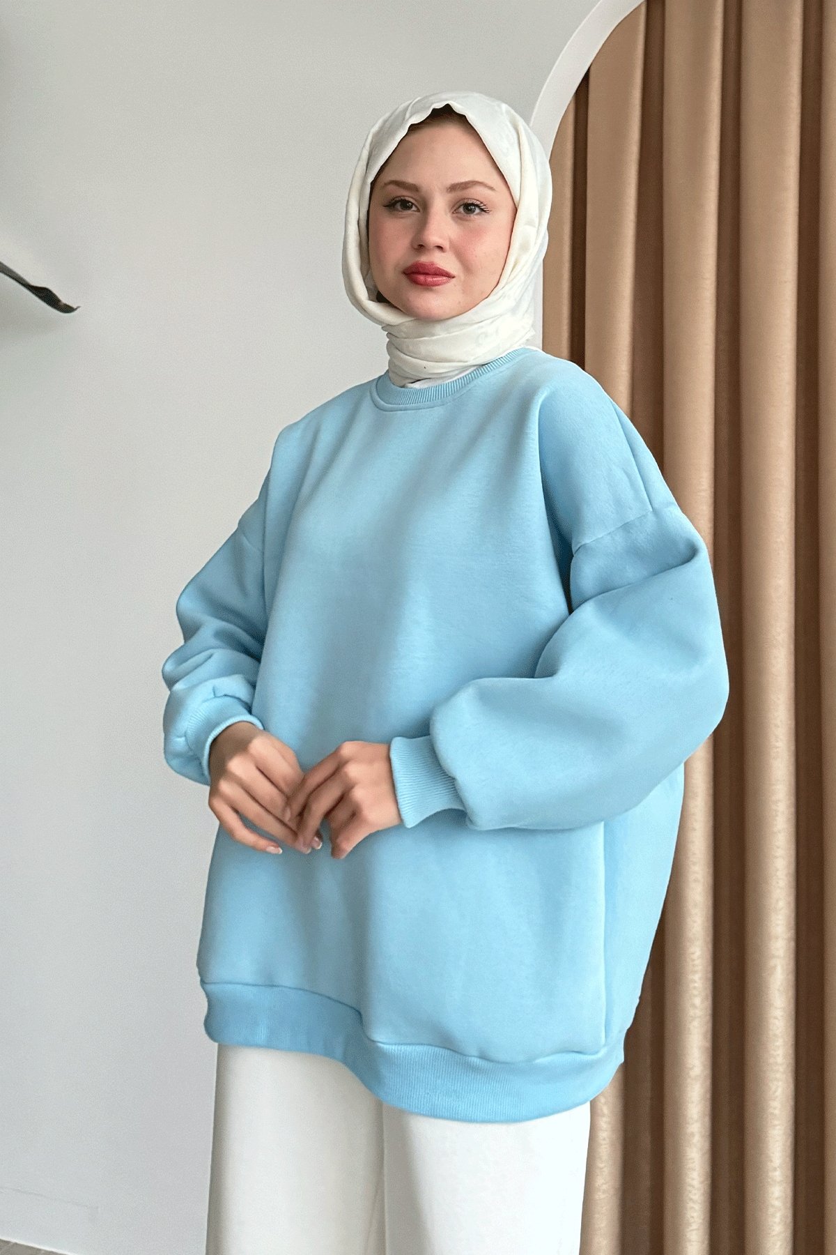 Şardonlu Basic Açık Mavi Sweat
