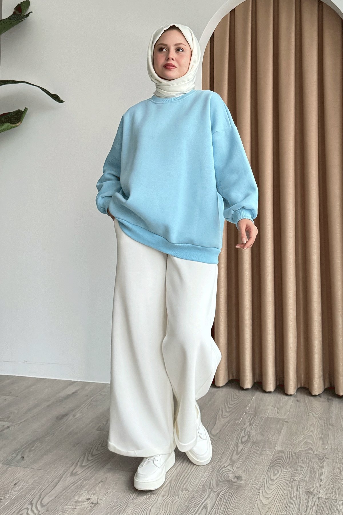Şardonlu Basic Açık Mavi Sweat