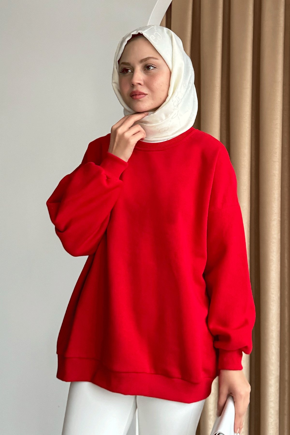 Şardonlu Basic Kırmızı Sweat