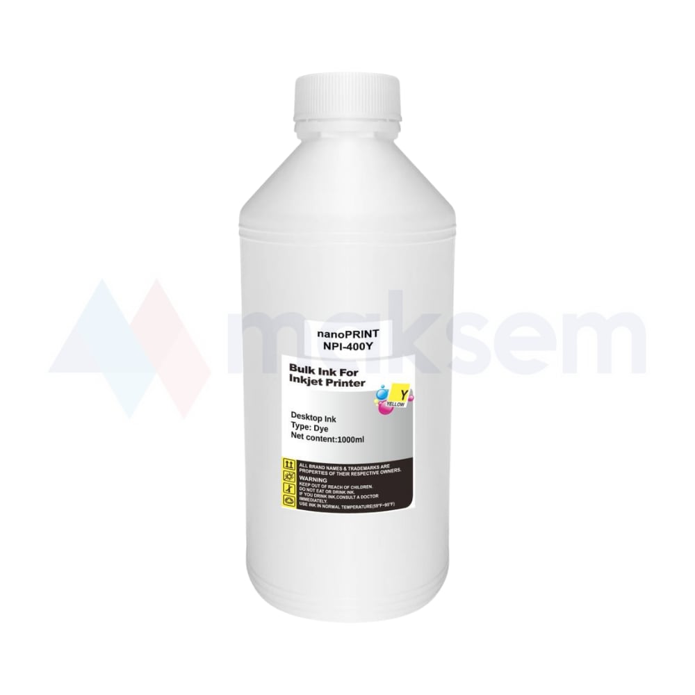 Sarı Mürekkep Dye (Ink) 1000ml GT52Y 3YP61AE NPI-400Y, HP Ink Tank Wireless 410 411 412 415 416