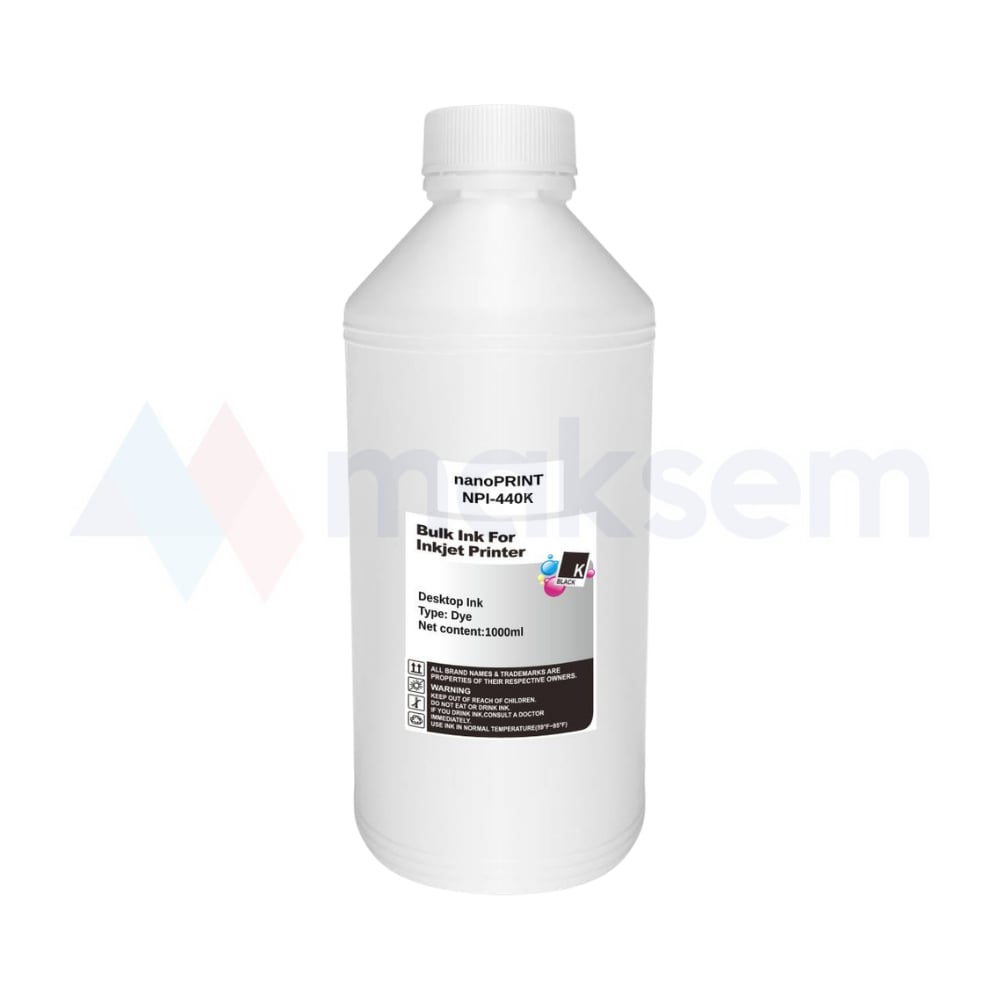 Siyah Mürekkep Dye (Ink) 1000ml 664 NPI-440K, Epson Universal Kartuş Modelleri: T0591 T0871 T0877
