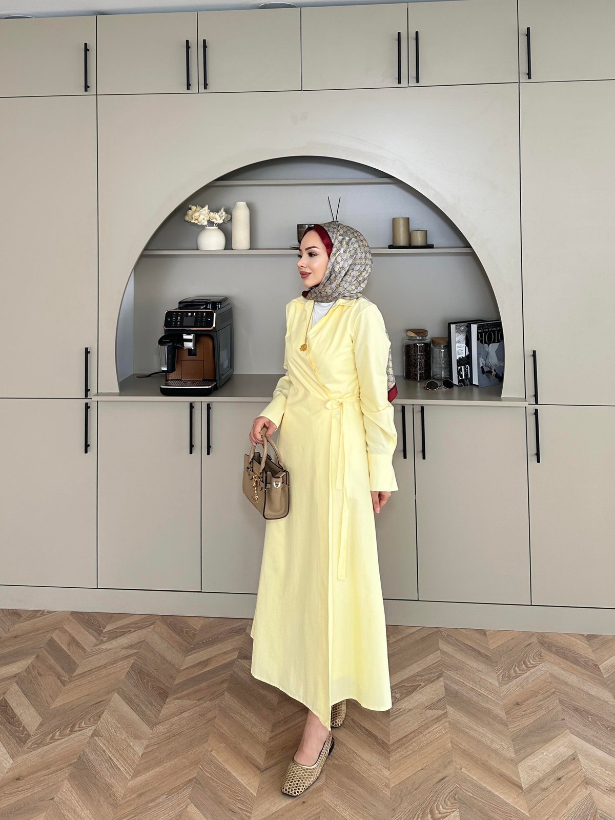 Alvina Yandan Bağlamalı Elbise Sarı
