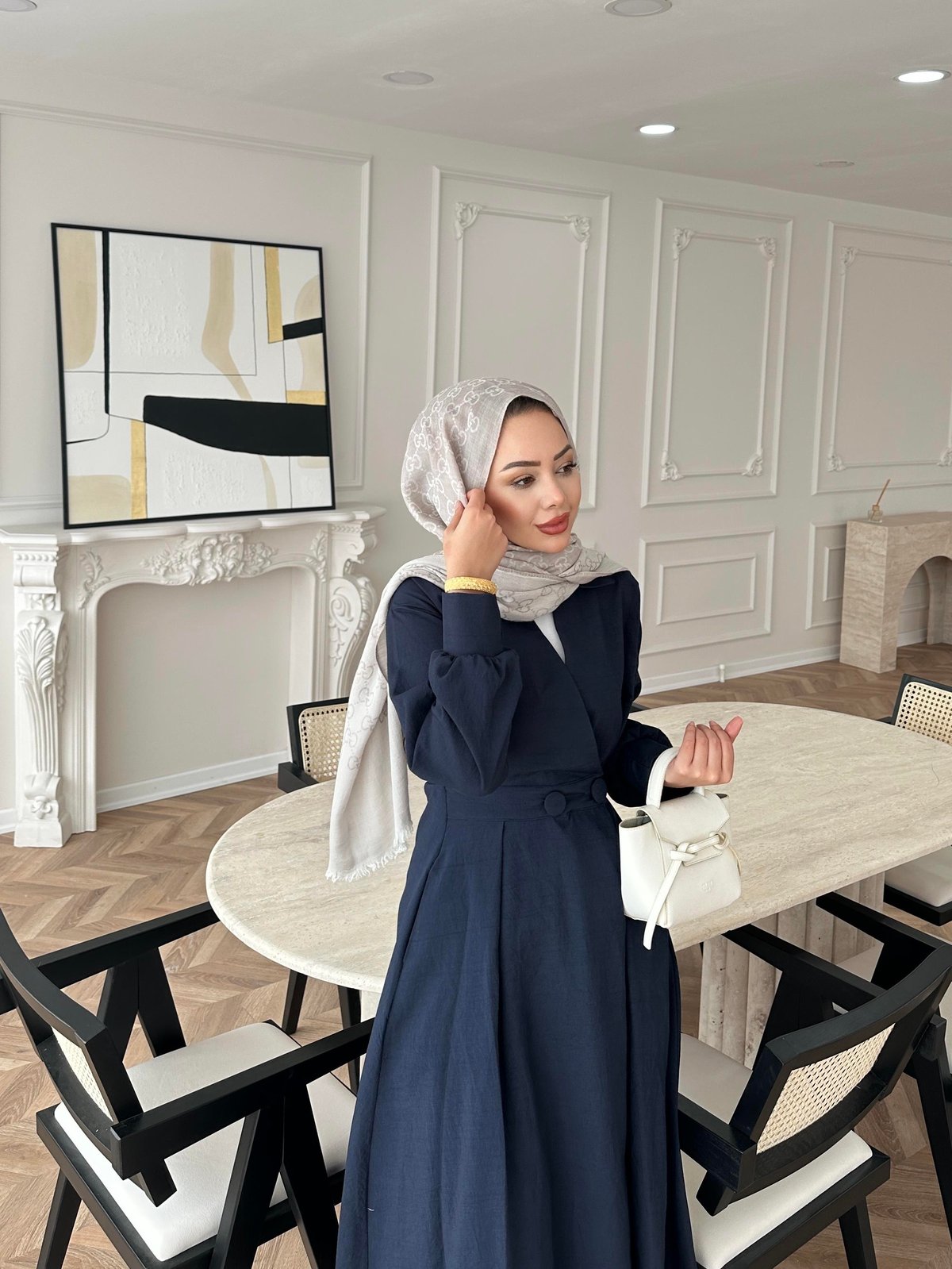 Düğmeli Anvelop Elbise Lacivert
