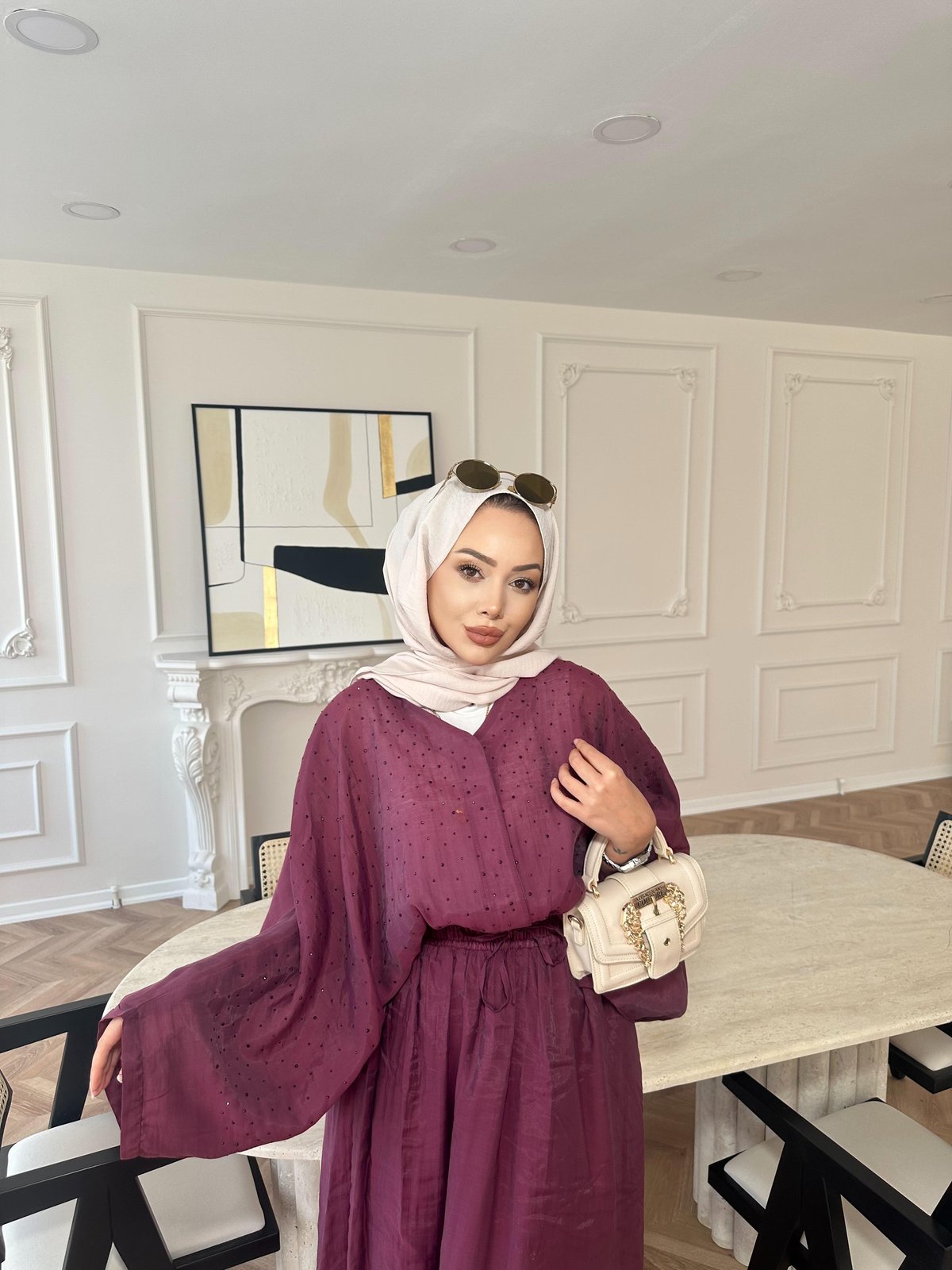 Lusy Taşlı Takım Mürdüm