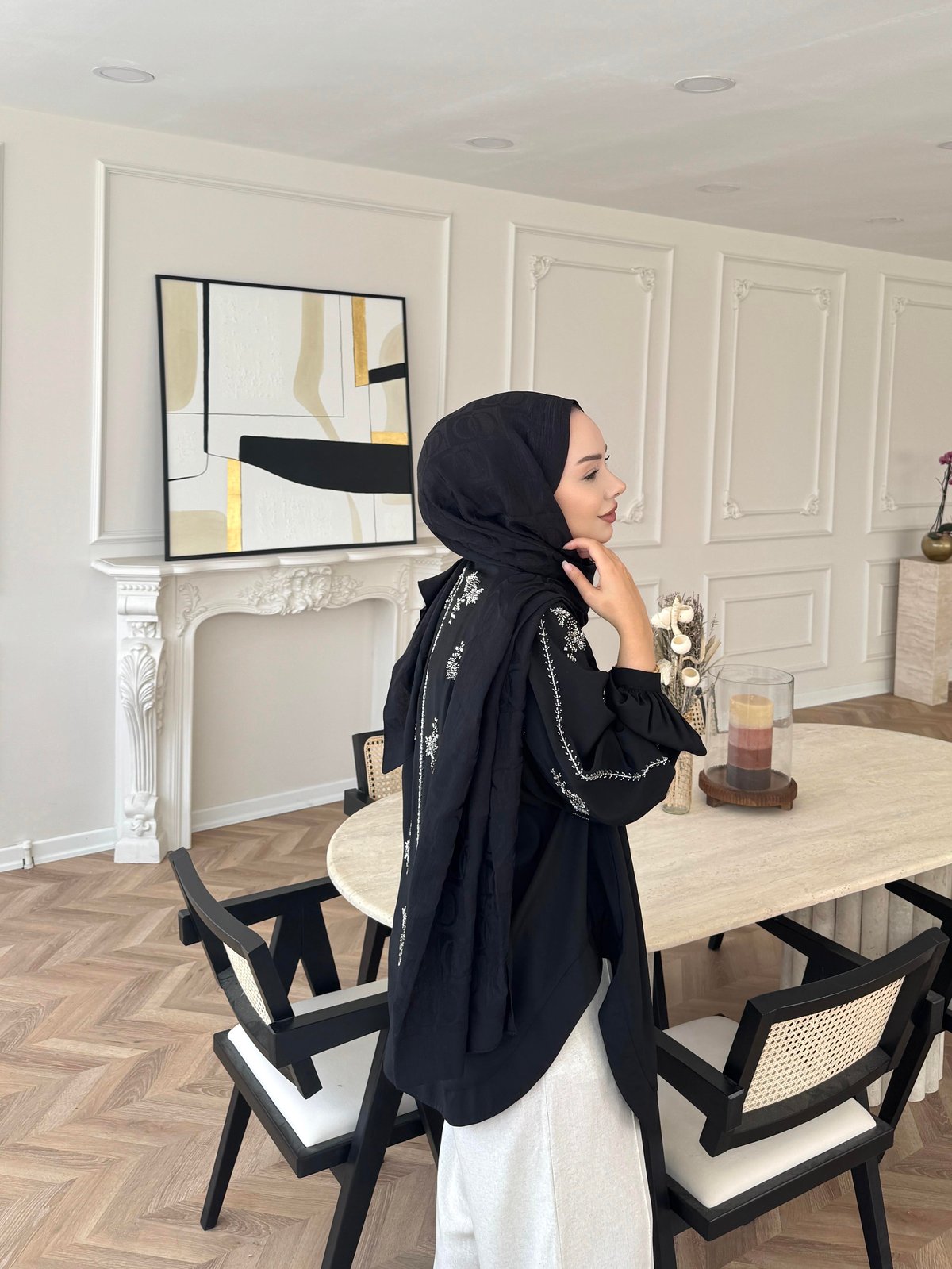 Nakışlı Kimono Siyah