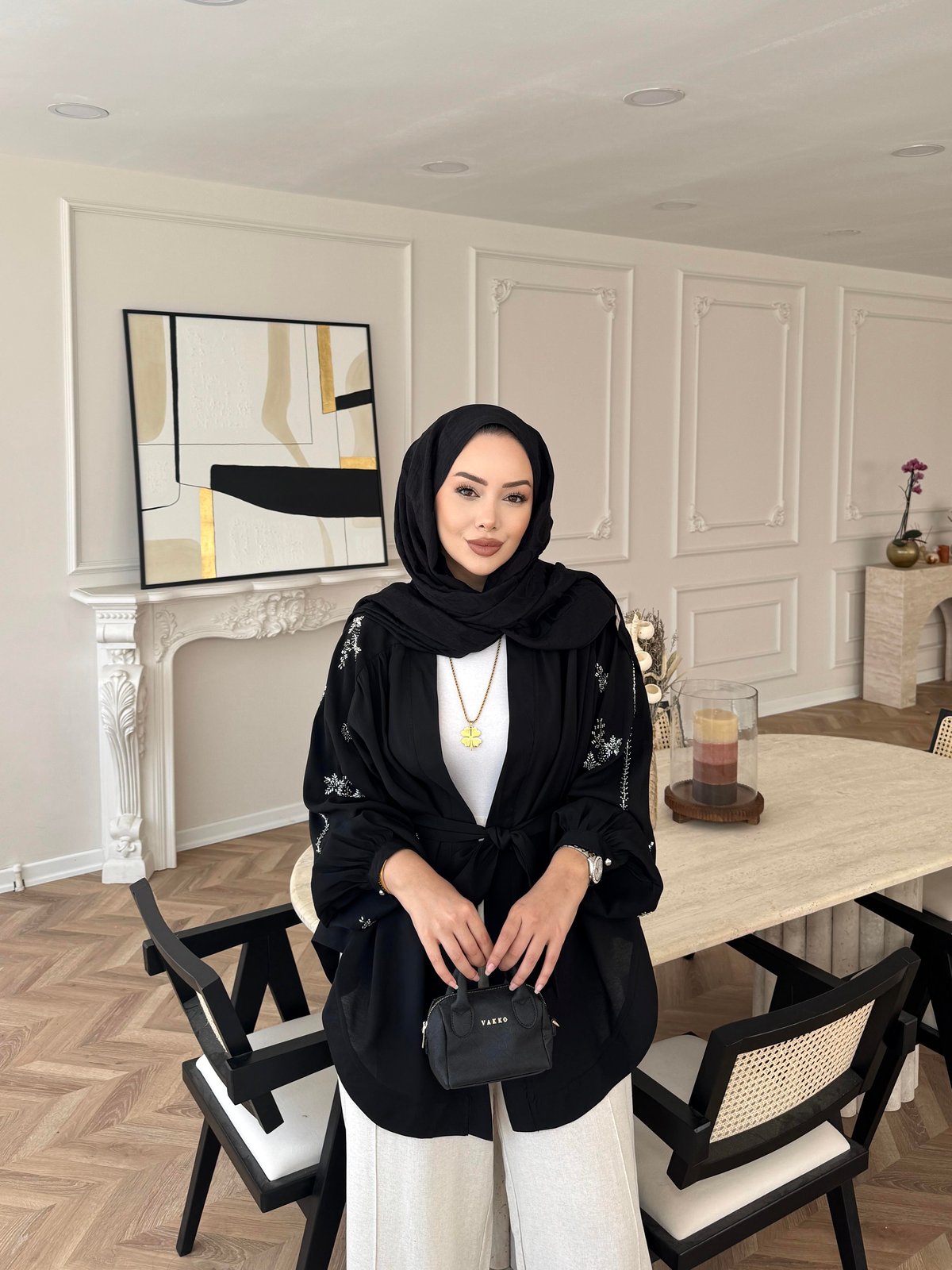 Nakışlı Kimono Siyah