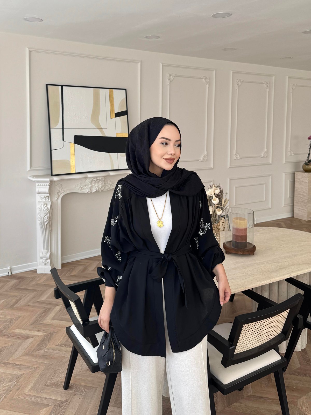Nakışlı Kimono Siyah