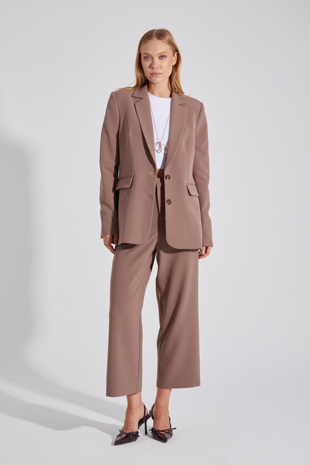 Çift Düğmeli Yırtmaçlı Astarlı Blazer Ceket