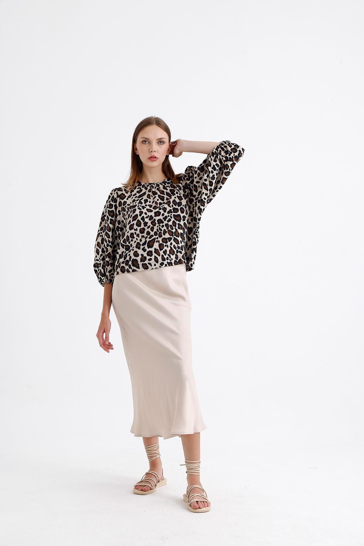 Saten Beli Lastikli Midi Boy Etek