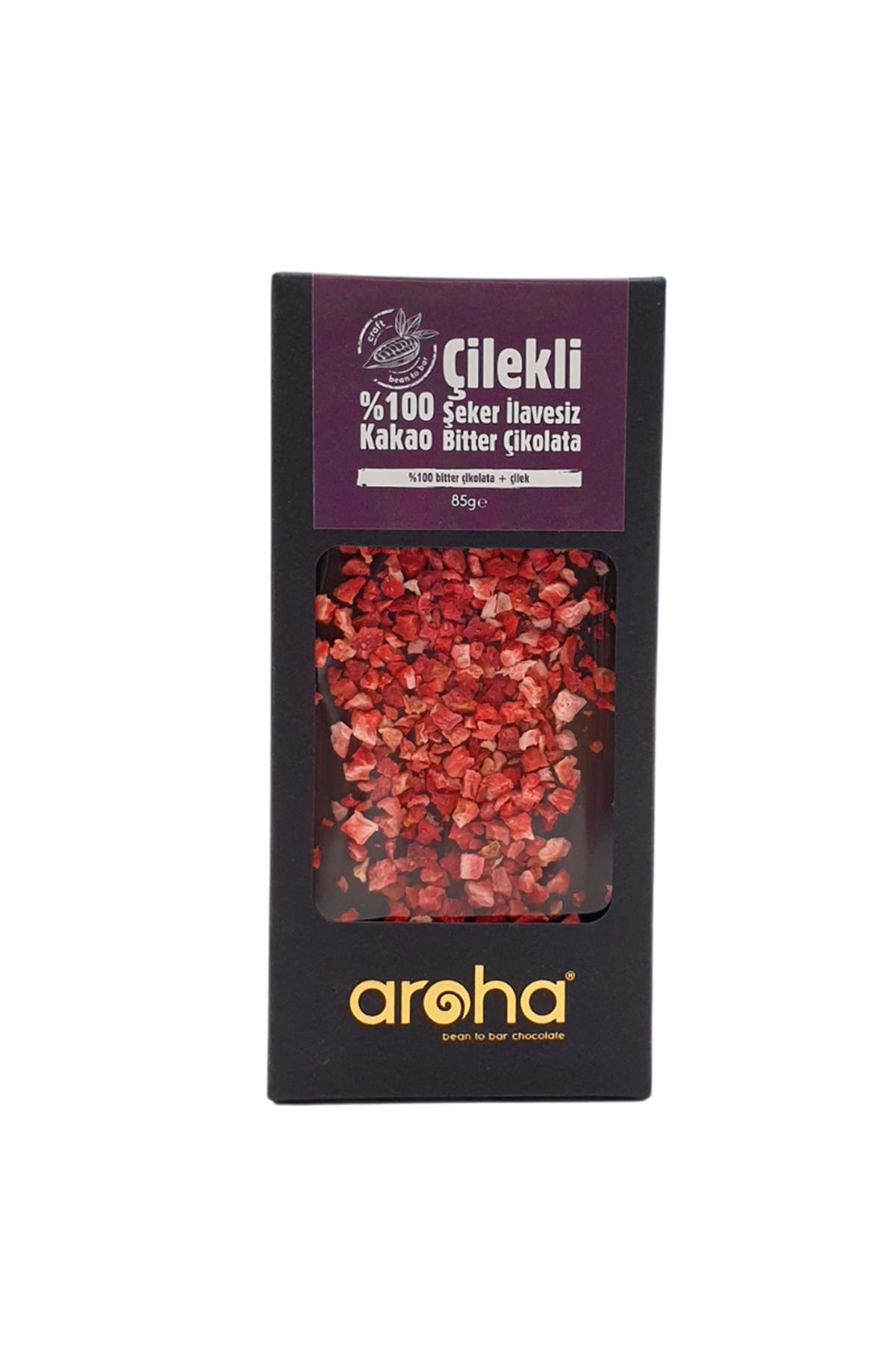 Aroha %100 Bitter Çikolata Çilekli 85 Gr