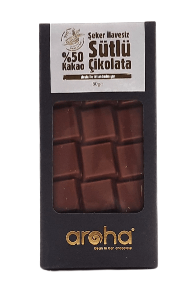 Aroha %50 Kakao Stevia ile Tatlandırılmış Şeker İlavesiz Sütlü Çikolata 80 gr