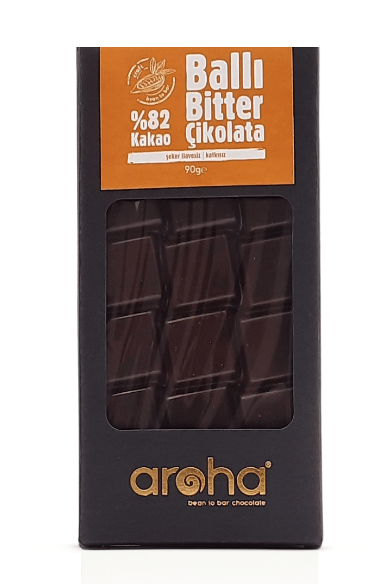 Aroha %82 Kakao Şeker İlavesiz Ballı Bitter Çikolata 90 gr