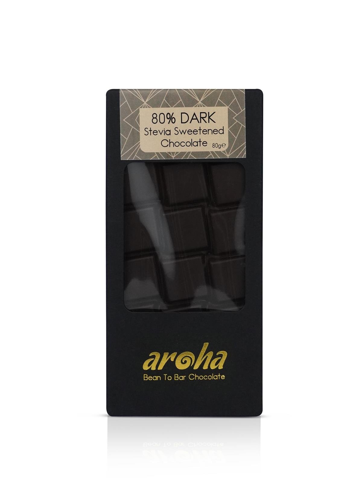Aroha Stevia ile tatlandırılmış %80 Bitter Çikolata 80 Gr