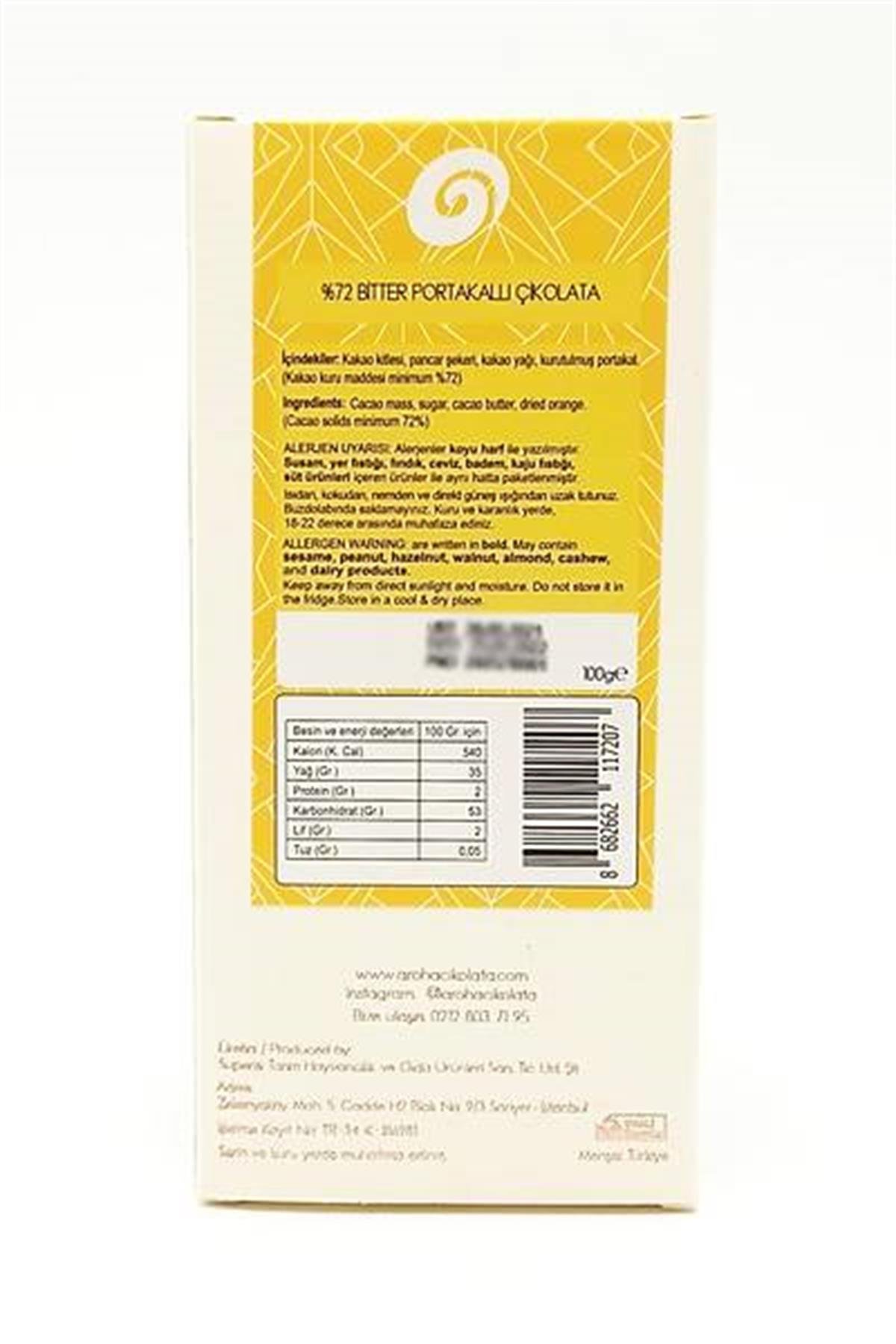 Aroha%72 Bitter Çikolata Portakallı 85 Gr