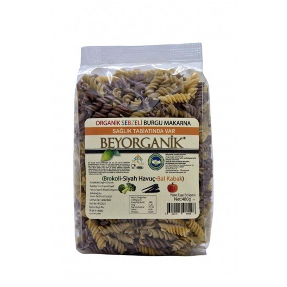 Beyorganik Organik Burgu Makarna (Siyah Havuç, Brokoli ve  Balkabaklı) 480 Gr
