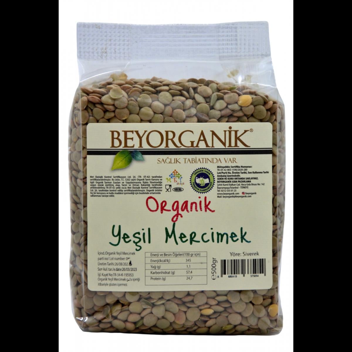 Beyorganik Organik Yeşil Mercimek  500 Gr
