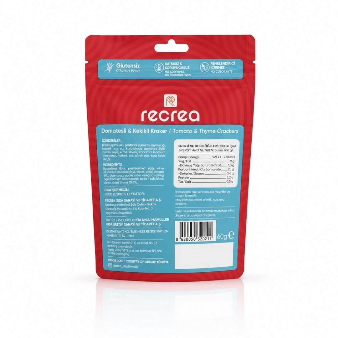 Glutensiz Domatesli & Kekikli Çubuk 60 gr - Recrea