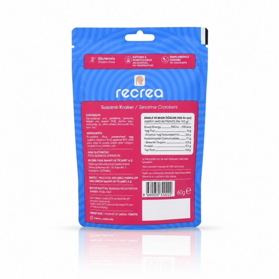 Glutensiz Susamlı Kraker 60 gr - Recrea