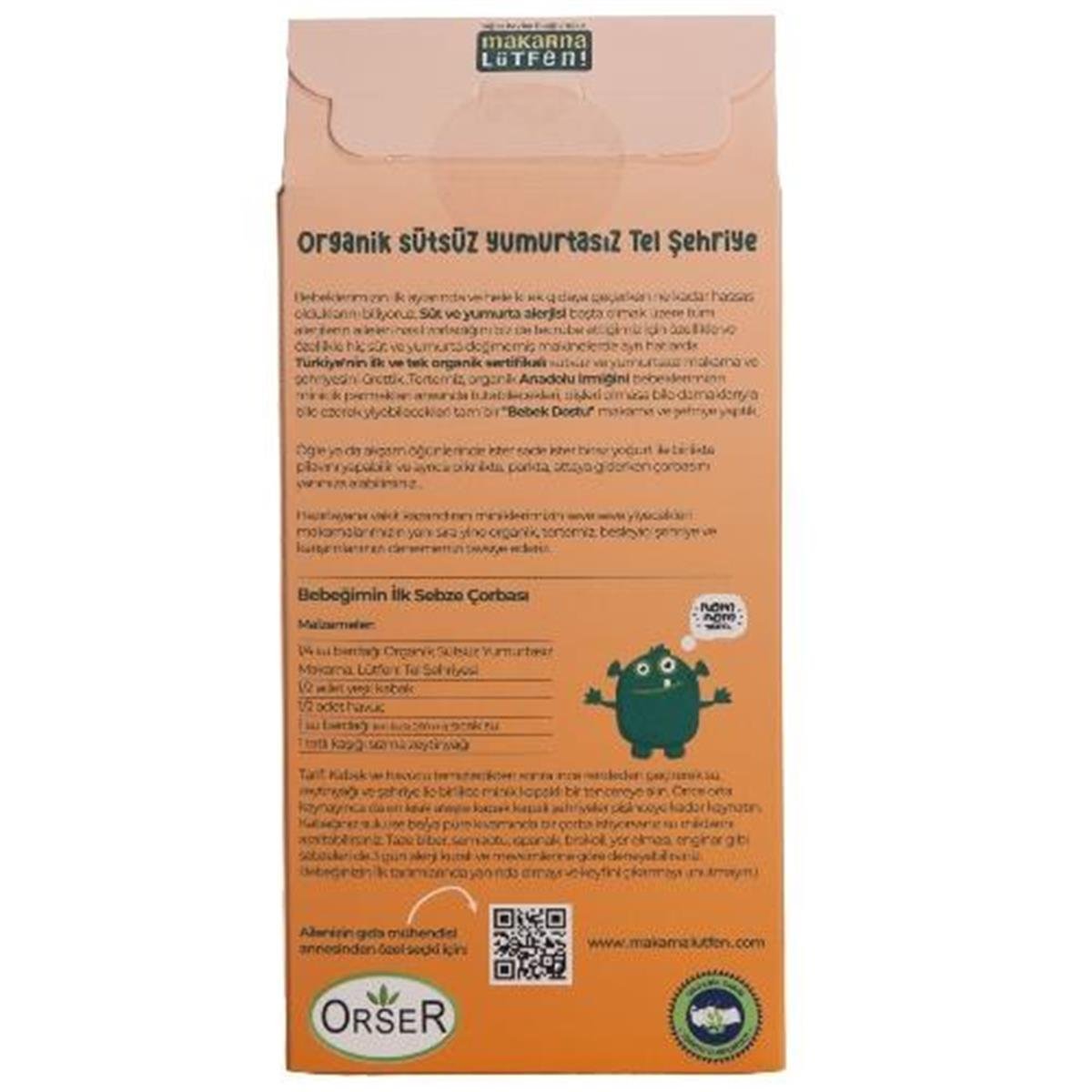 Makarna Lütfen Organik Sütsüz Yumurtasız Tel Şehriye 250 Gr