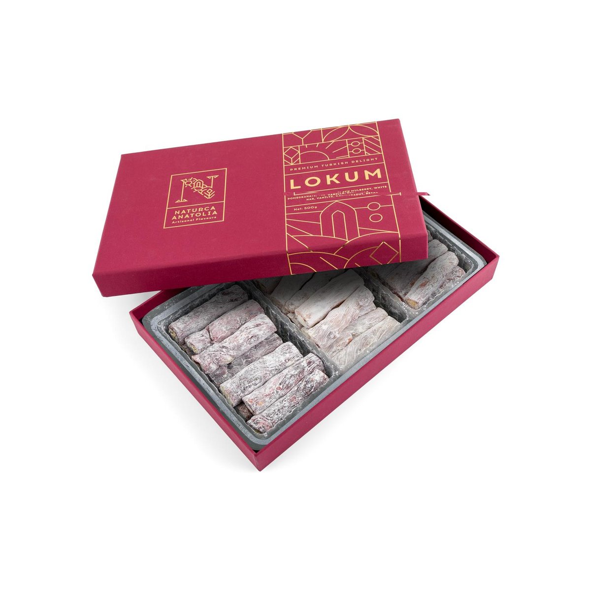 Nar,Karadut,Vanilya Beyaz Lokum 500 gr - Naturca