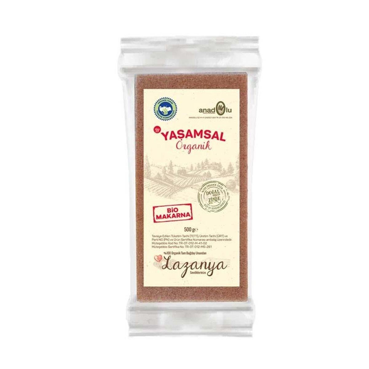 Yaşamsal Organik -Organik Tam Buğday Lazanya 500 gr