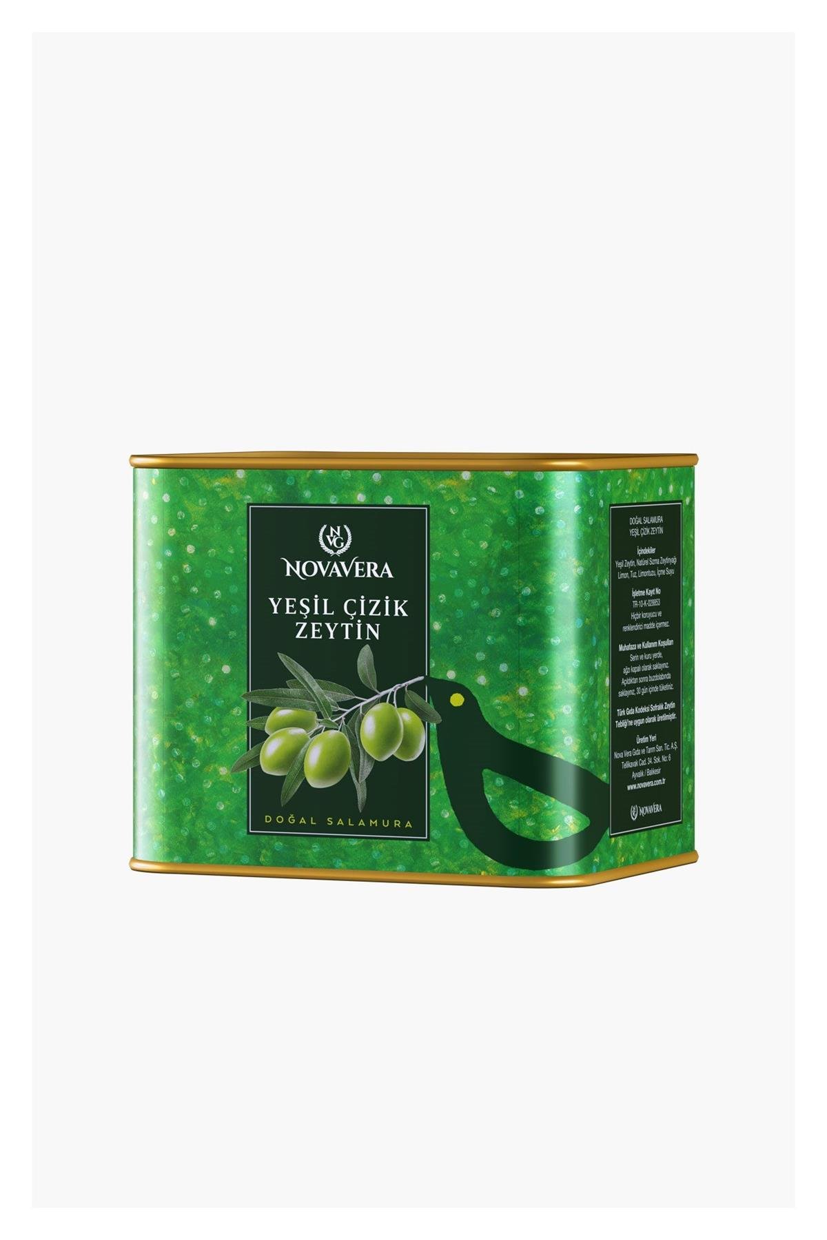 Yeşil Çizik Zeytin Büyük Boy  1kg (şık teneke) - Novavera