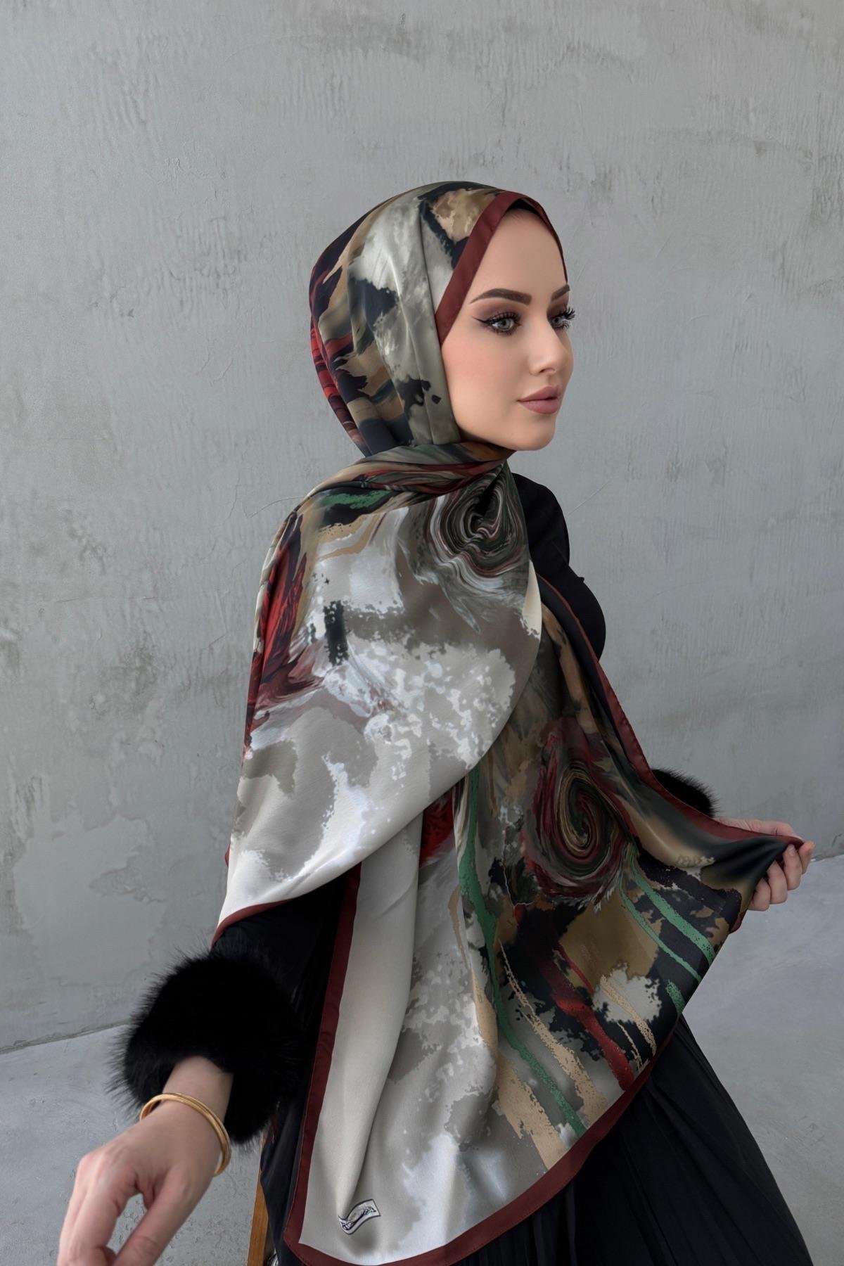 Bordo Sahara Kumlu İpek Şal
