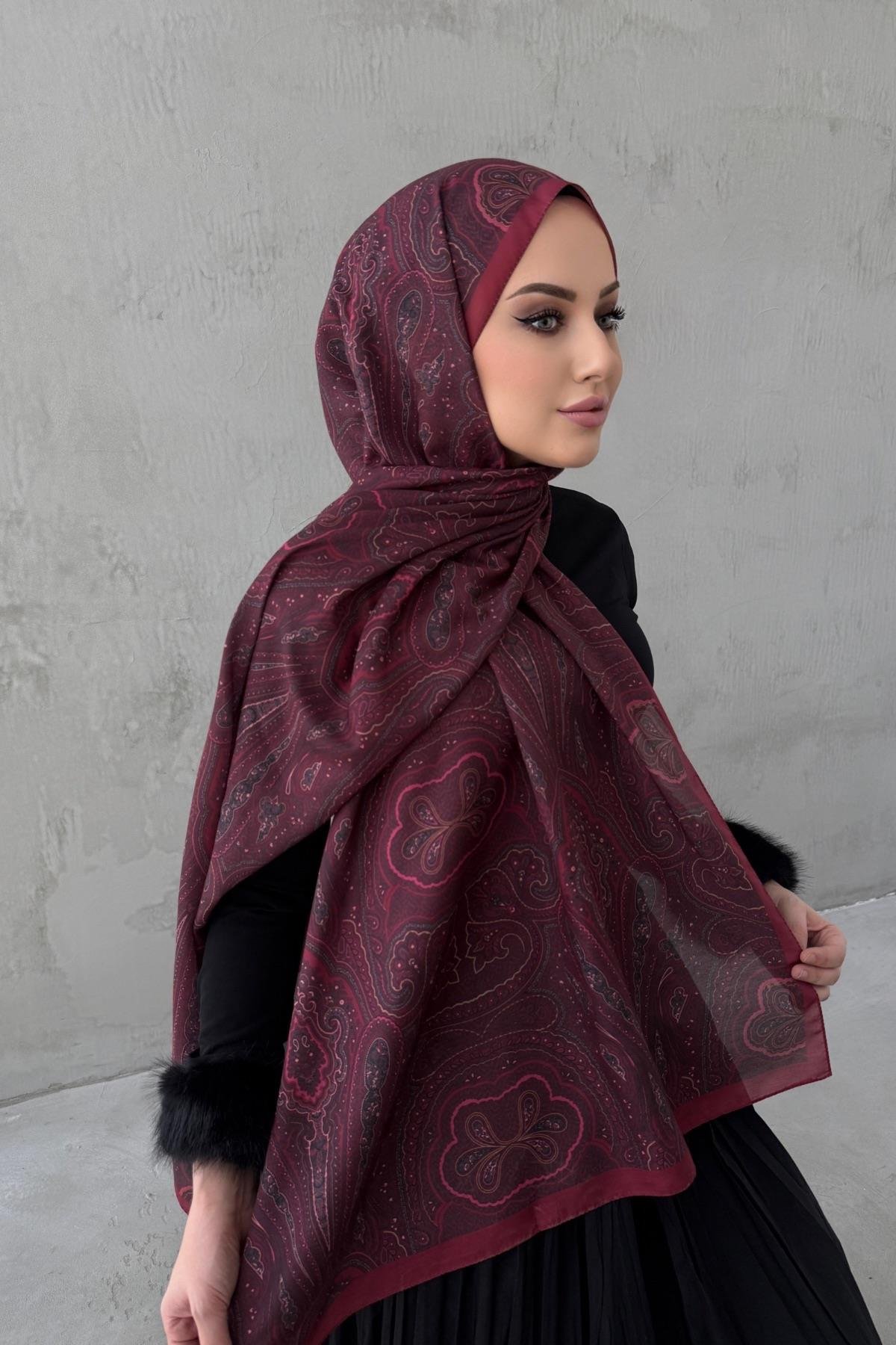 Bordo&Fuşya Sufra Modal İpek Şal