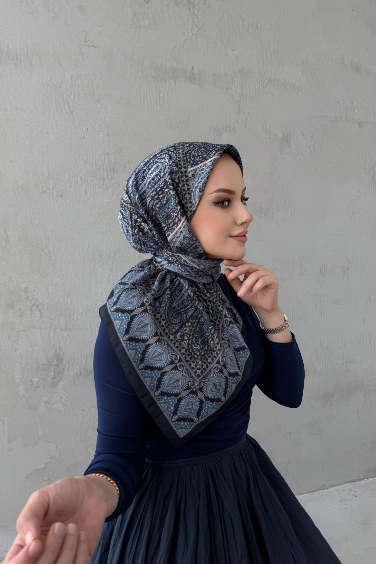 Navy Blue Elvin Bohemian Modal Silk Scarf
