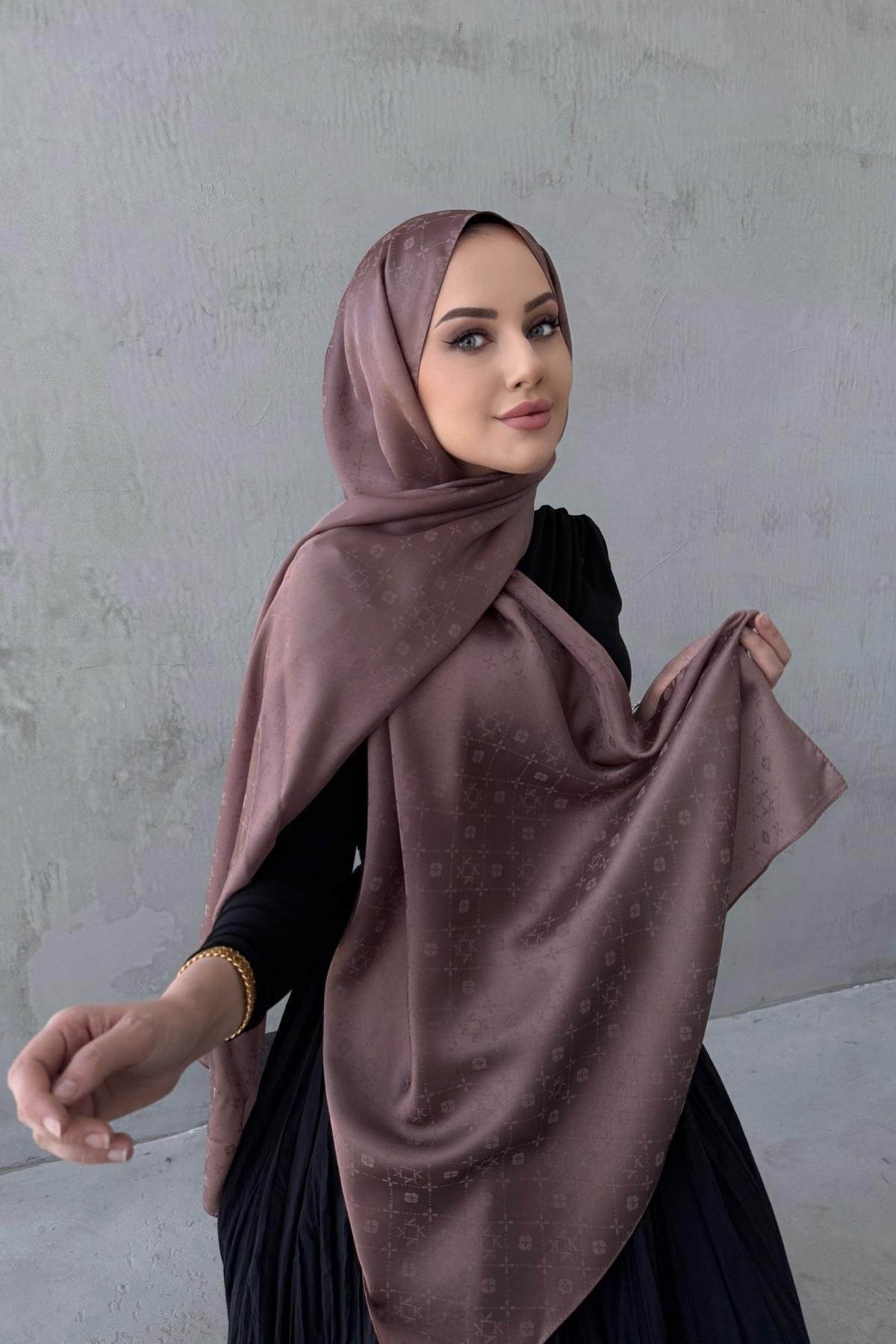 Mink Liya Patterned Silky Jacquard Shawl