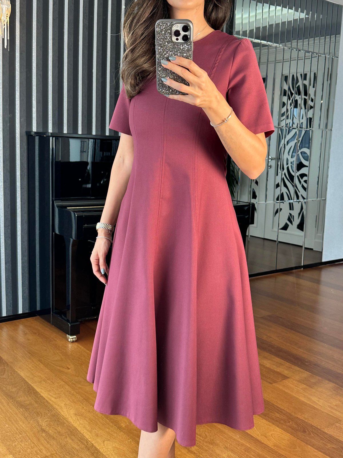 Bordo Maxi Boy Volanlı  Elbise