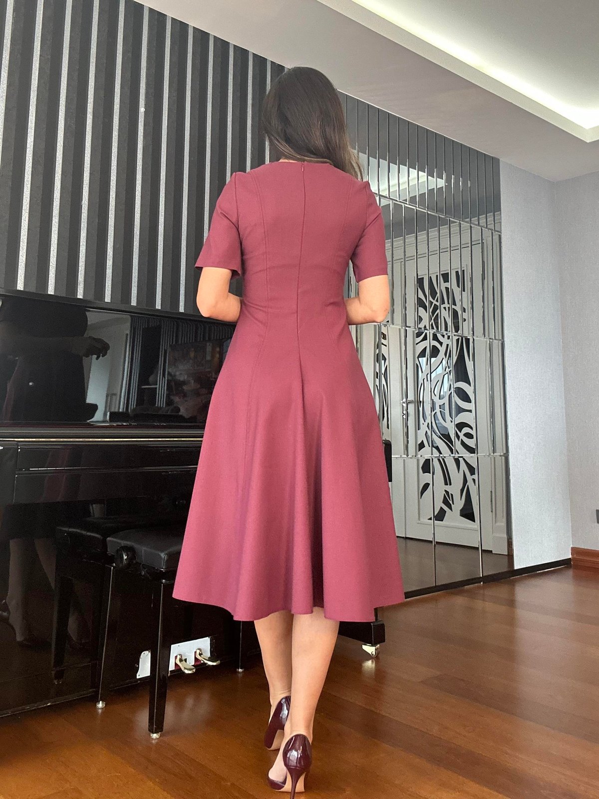 Bordo Maxi Boy Volanlı  Elbise