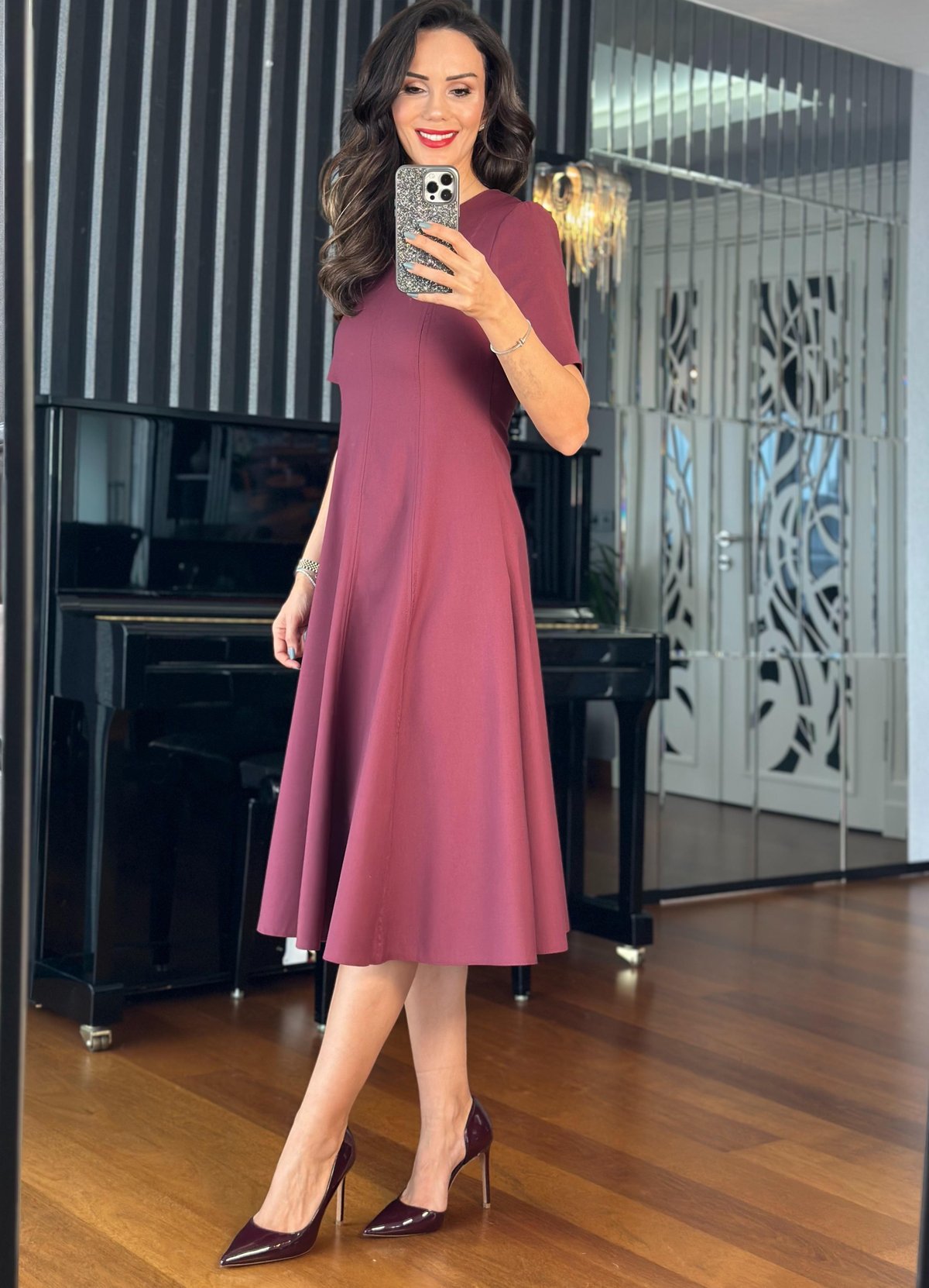 Bordo Maxi Boy Volanlı  Elbise