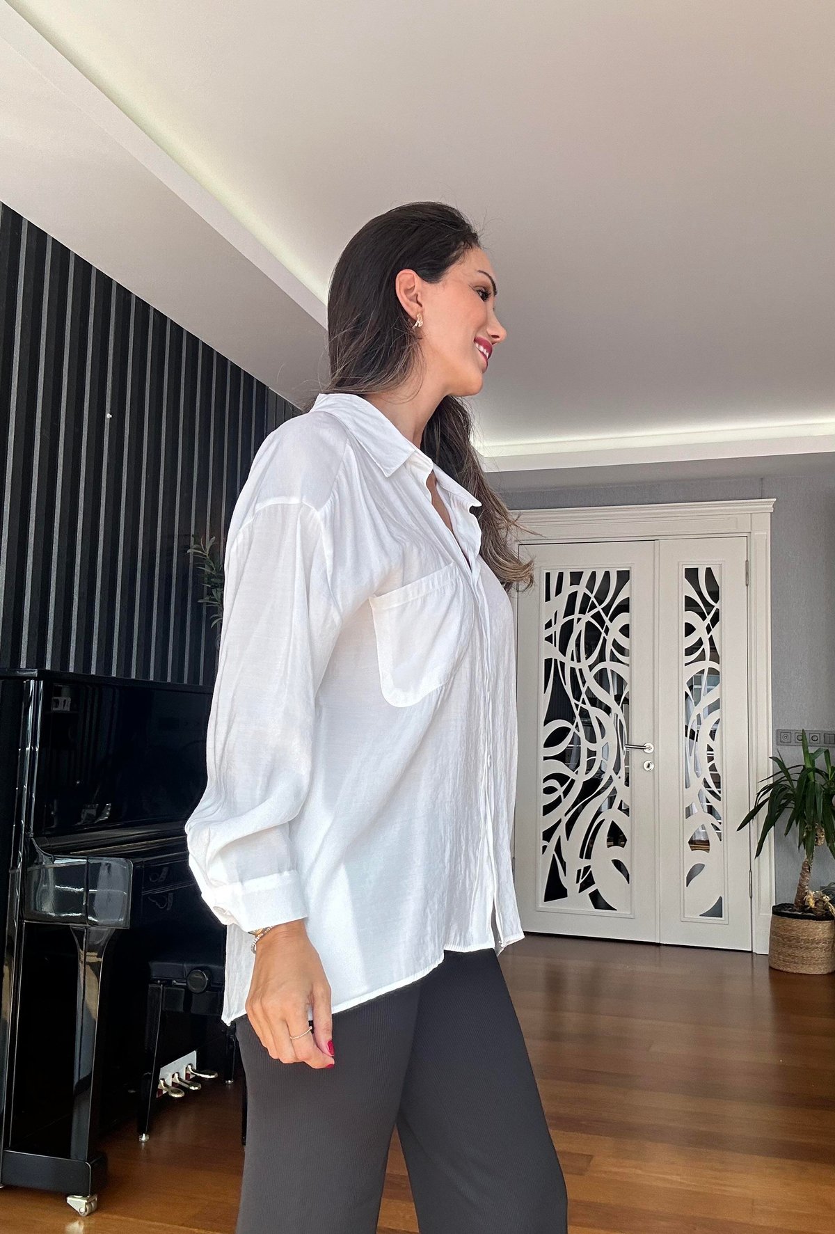 Ecru Wide Cut Tencel Shirt