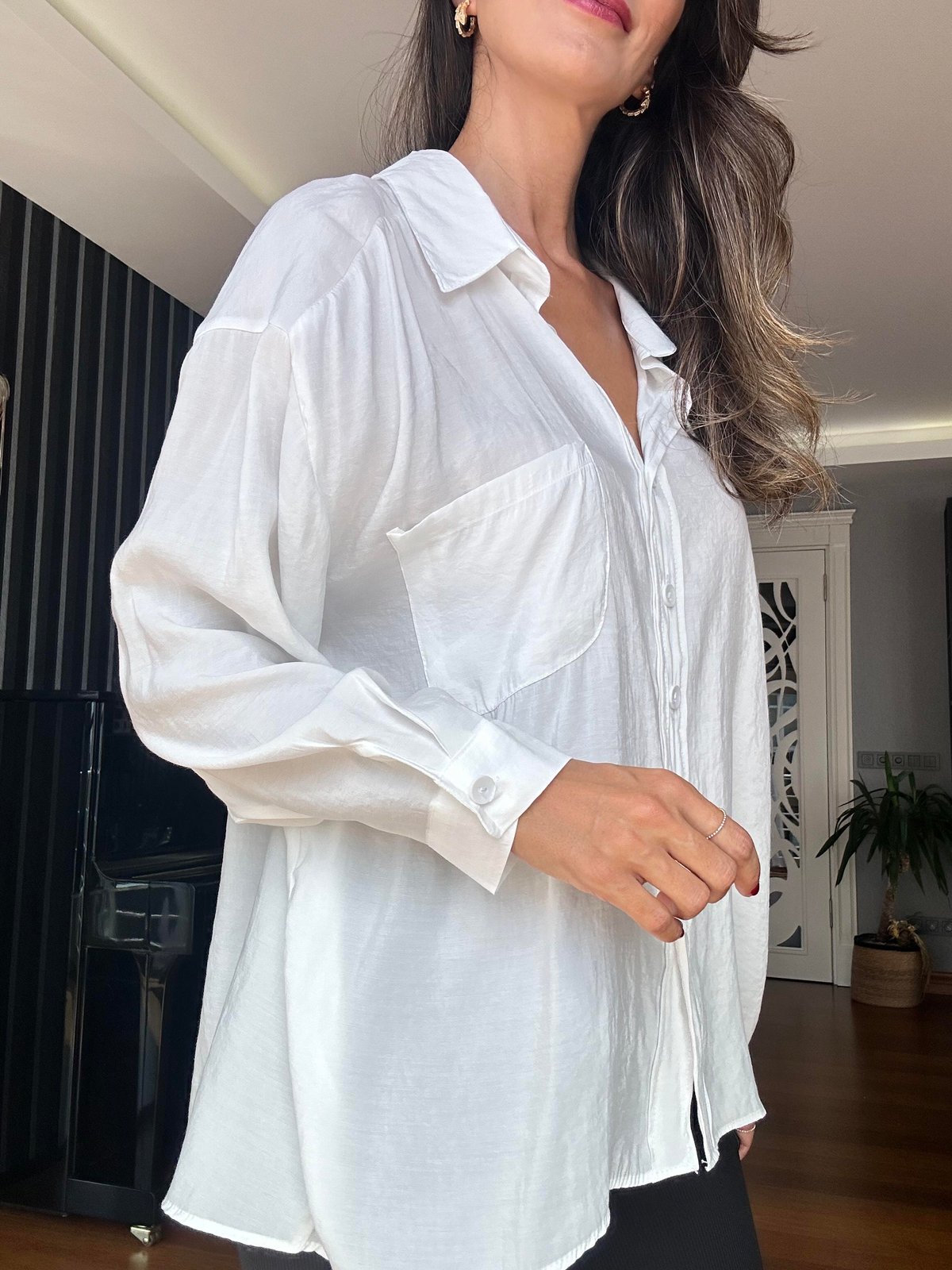 Ecru Wide Cut Tencel Shirt