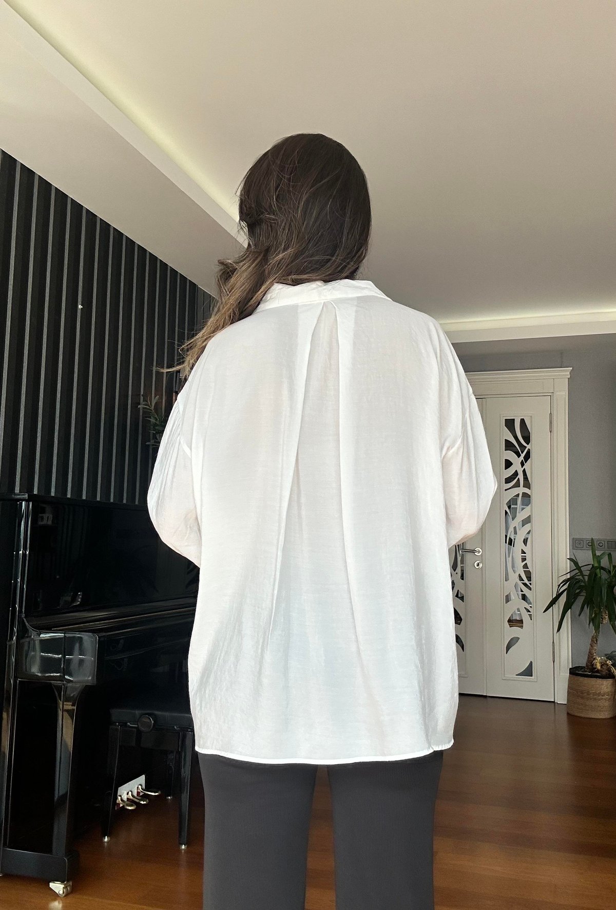 Ecru Wide Cut Tencel Shirt