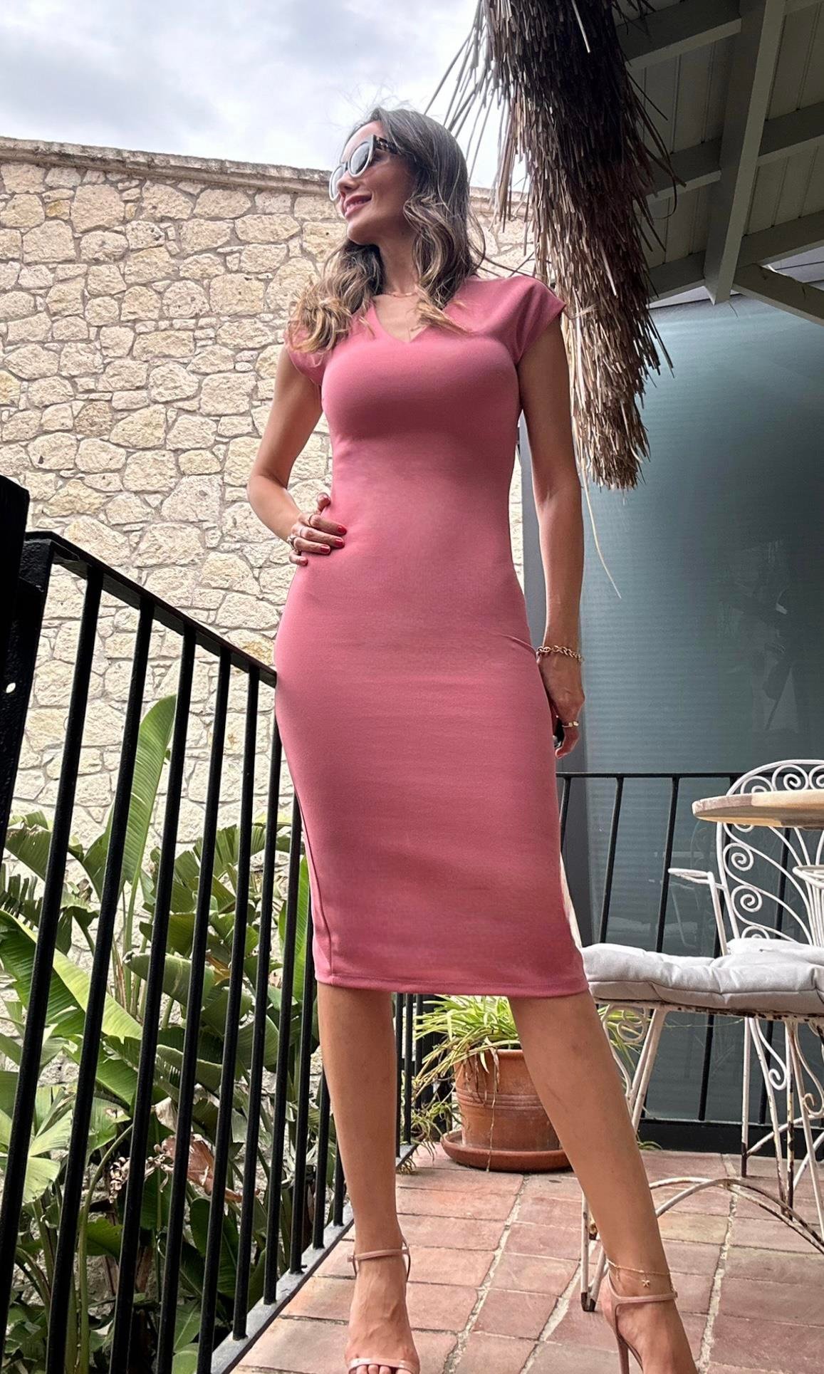 Gül Kurusu Uzun Kalem Elbise
