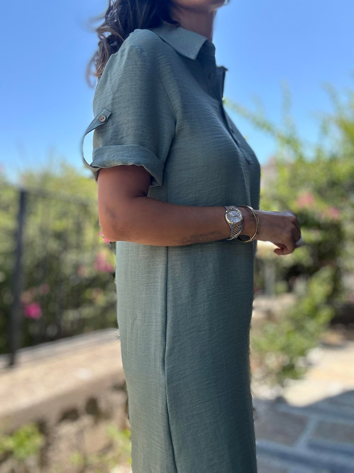 Yeşil Polo Yaka Midi Elbise